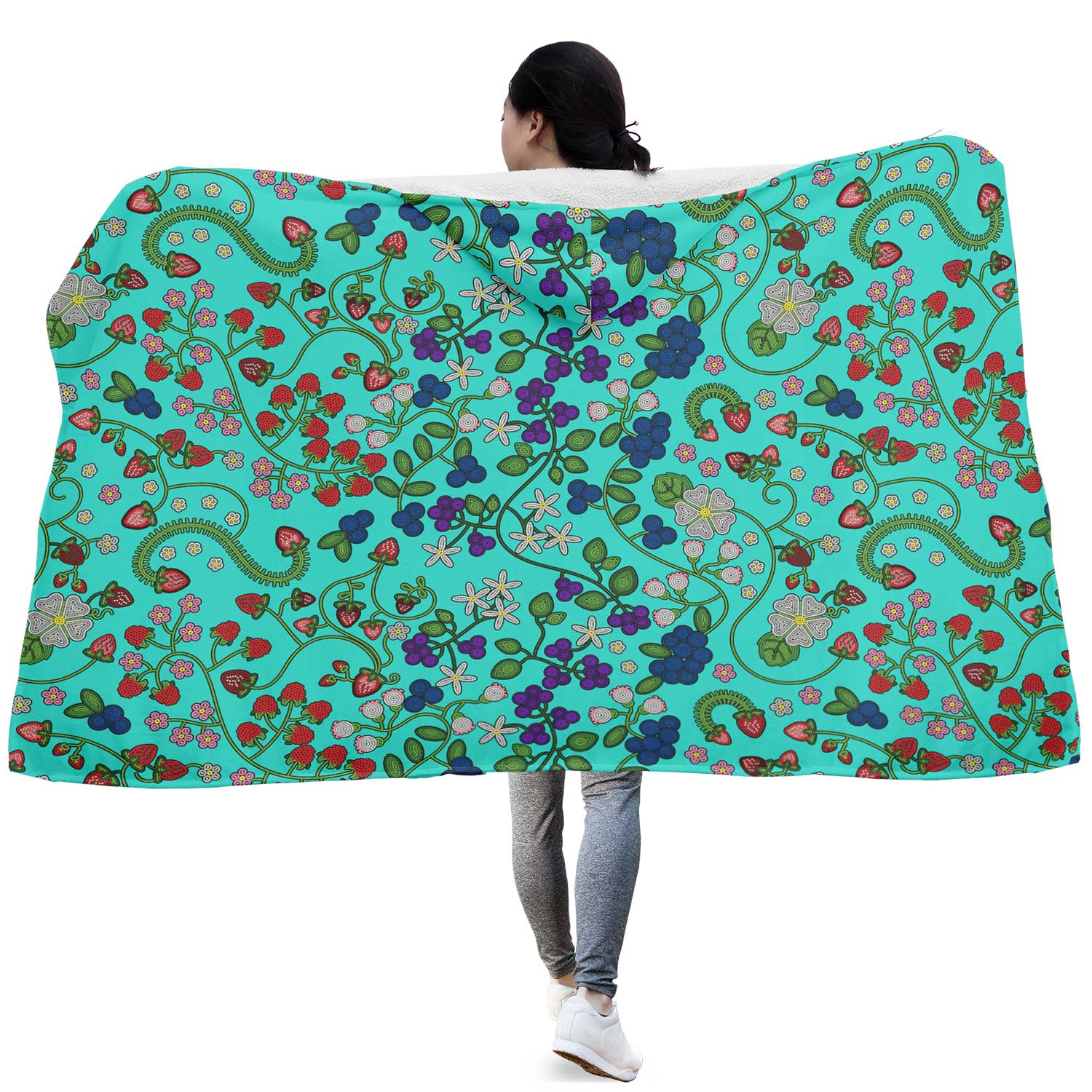 Grandmother's Stories Turquoise Hooded Blanket