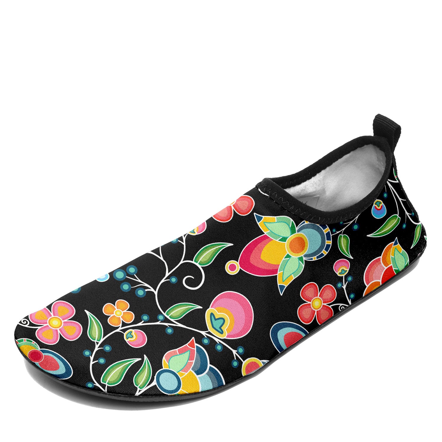 Floral Bounty Black Kid's Sockamoccs Slip On Shoes