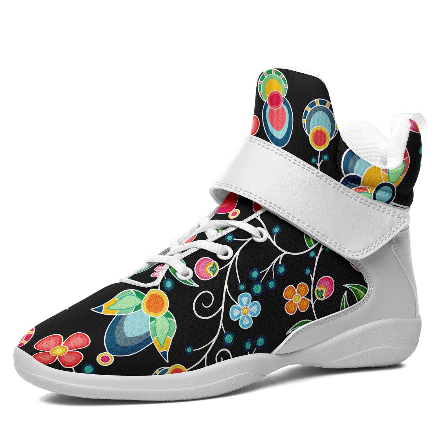 Floral Bounty Black Ipottaa Basketball / Sport High Top Shoes - White Sole