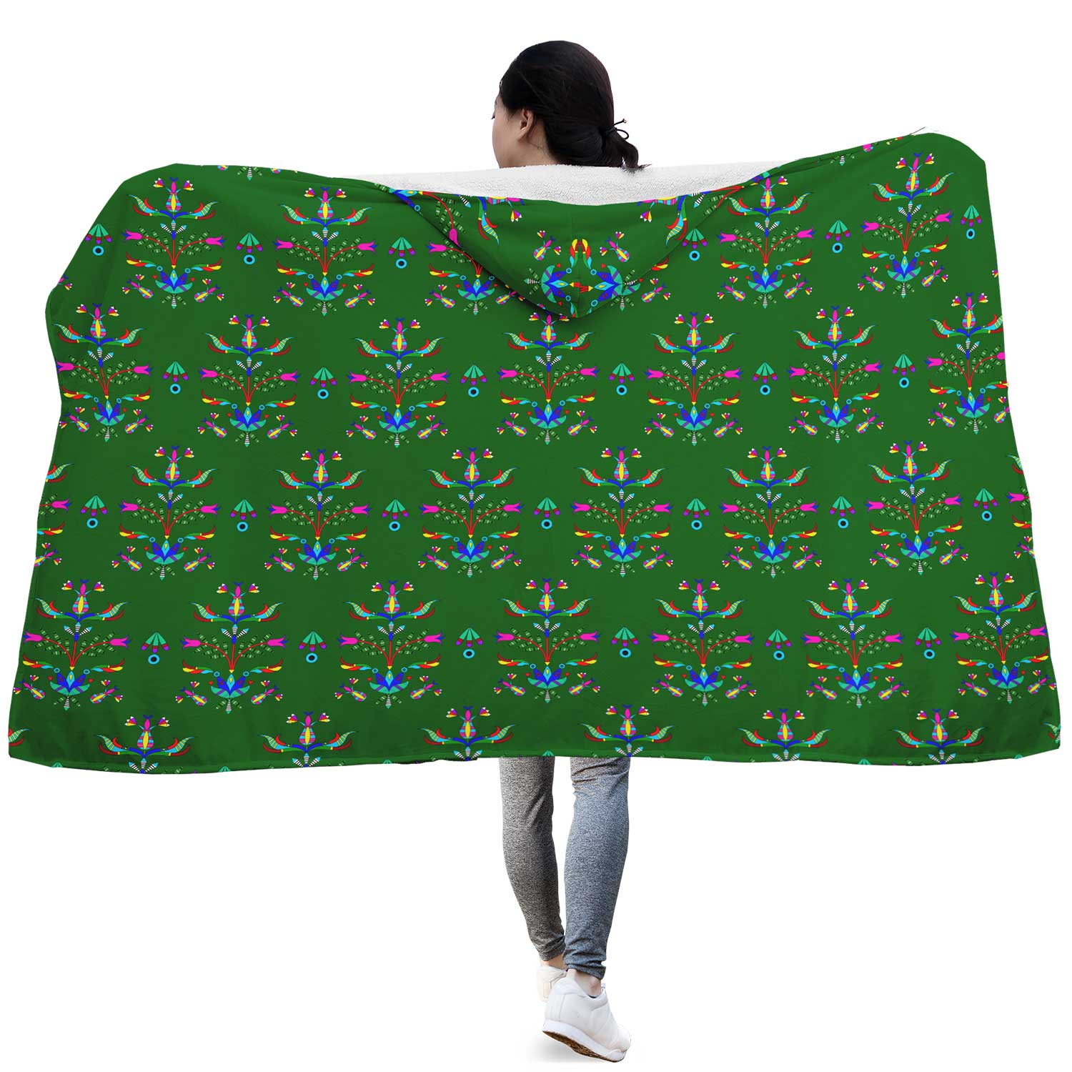 Dakota Damask Green Hooded Blanket