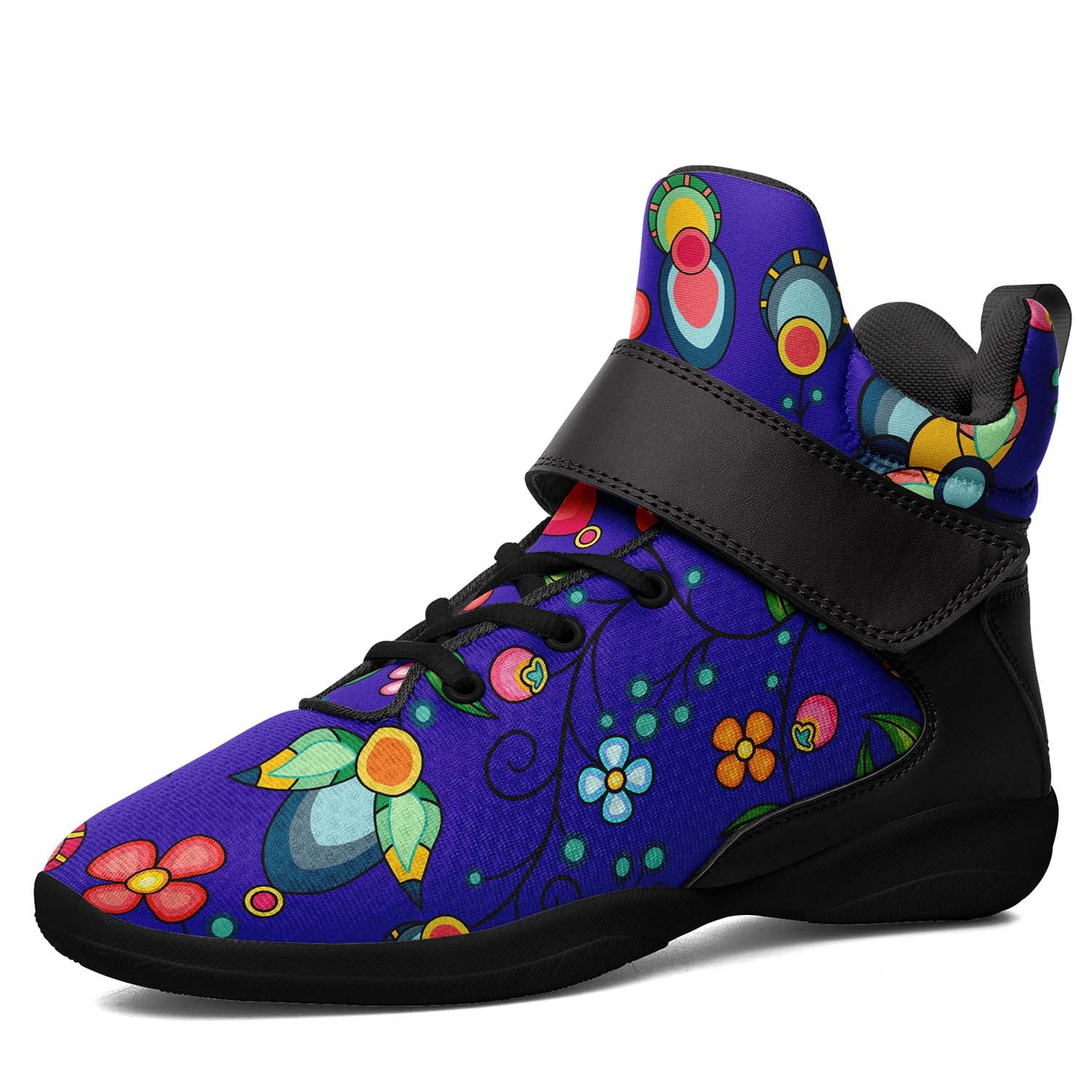 Floral Bounty Blue Ipottaa Basketball / Sport High Top Shoes - Black Sole
