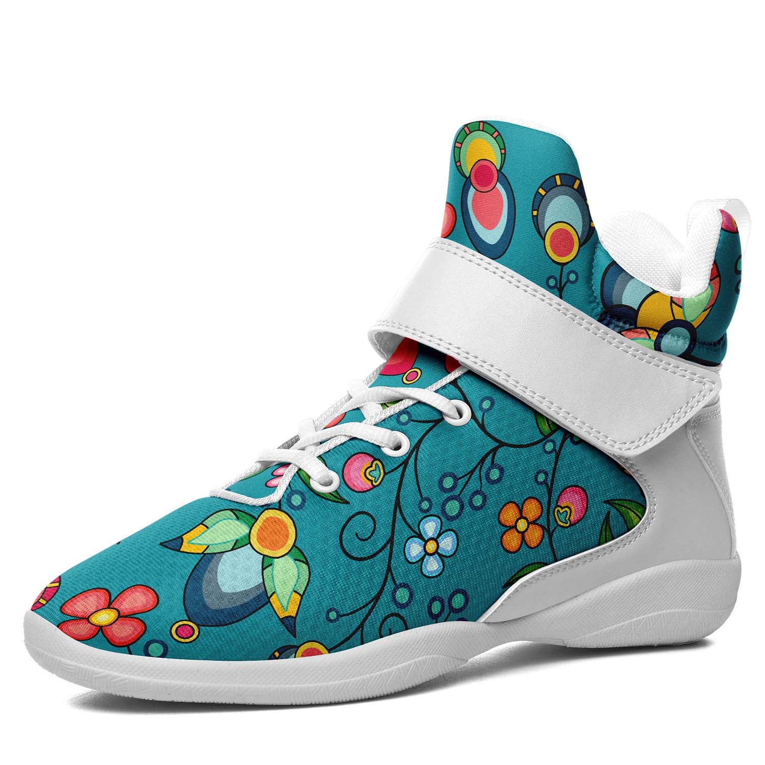 Floral Bounty Teal Ipottaa Basketball / Sport High Top Shoes - White Sole