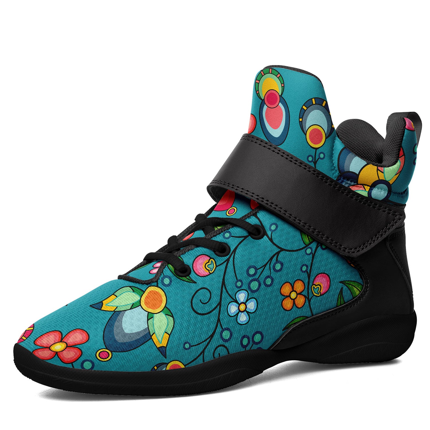 Floral Bounty Teal Ipottaa Basketball / Sport High Top Shoes - Black Sole