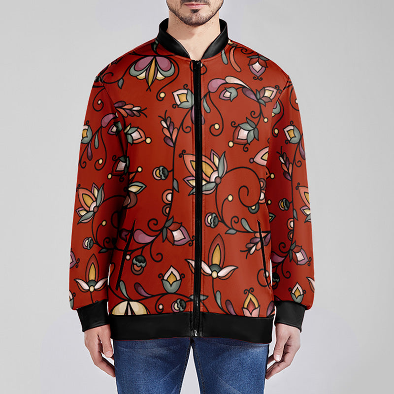 Burnt Sky Petals Red Zippered Collared Lightweight Jacket