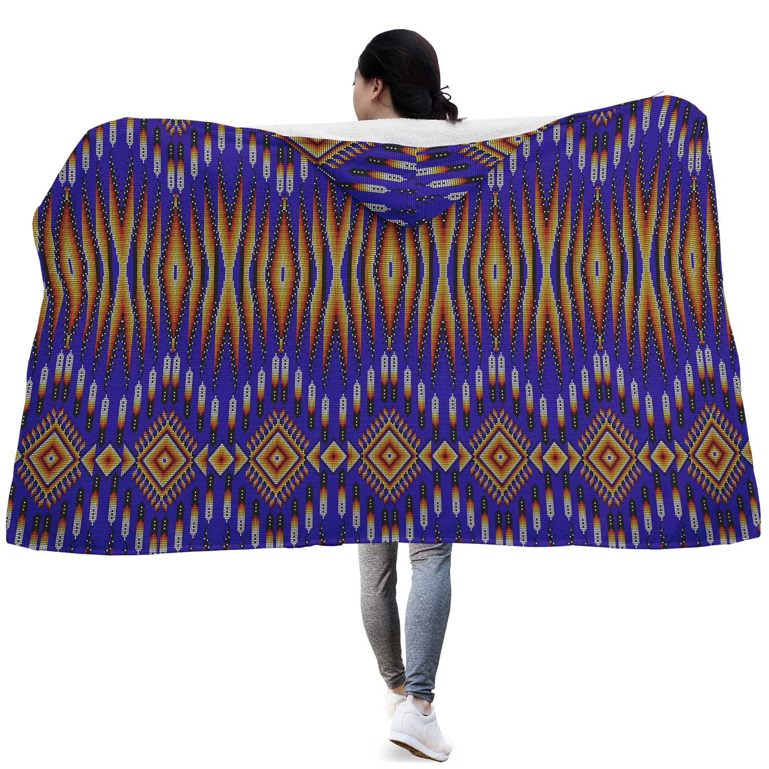 Fire Feather Blue Hooded Blanket