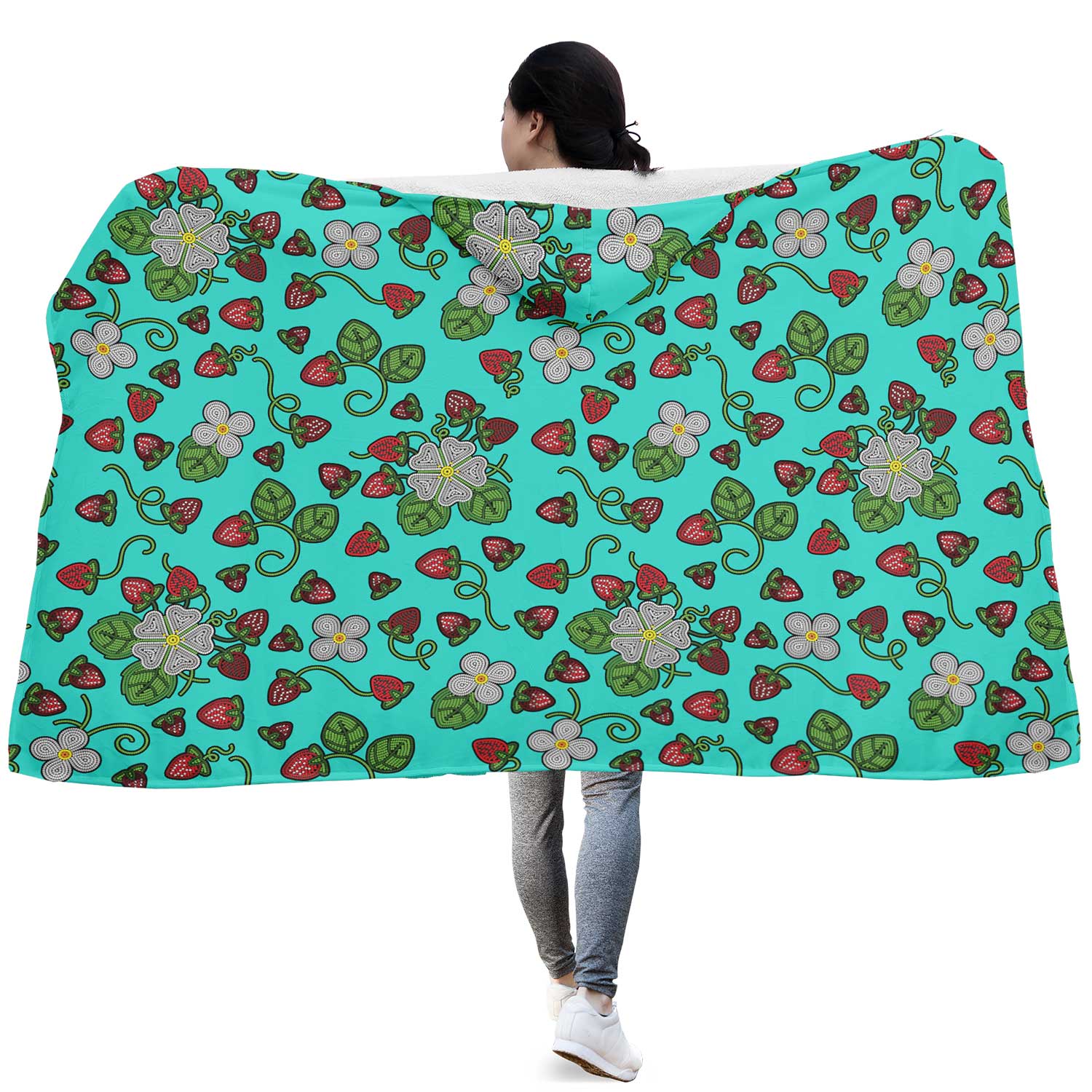 Strawberry Dreams Turquoise Hooded Blanket