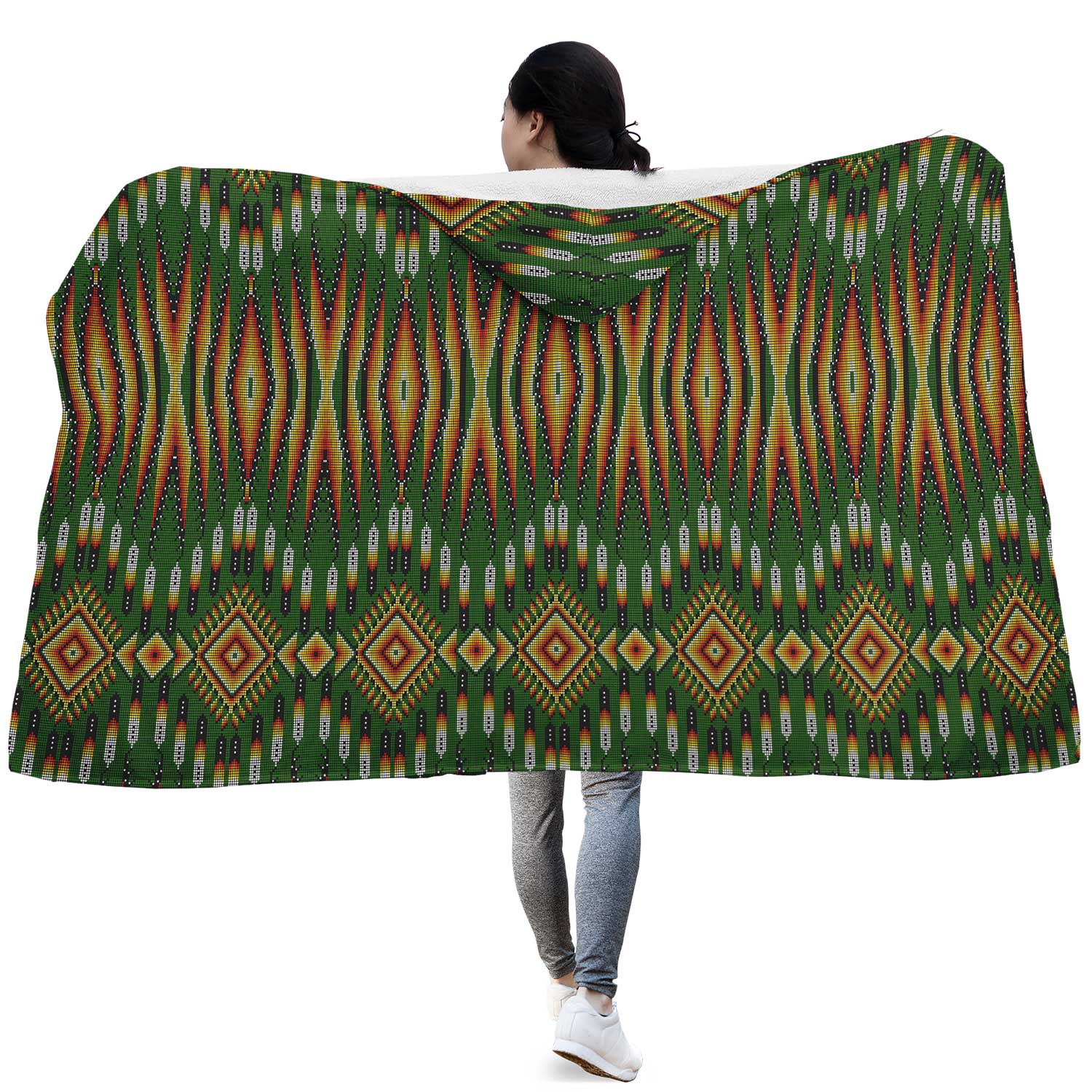 Fire Feather Green Hooded Blanket