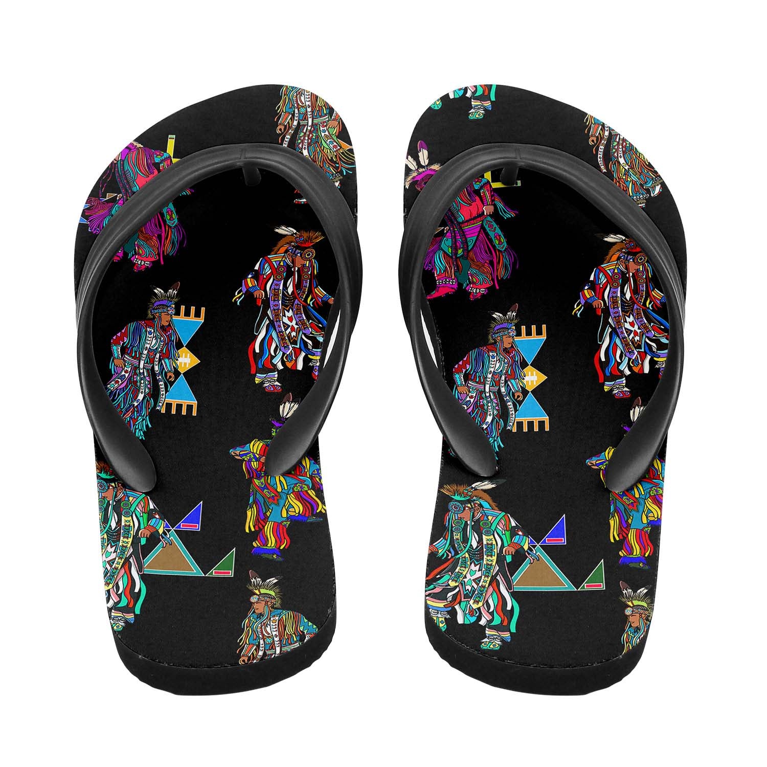 Men's Grass Dancers Black Flip Flops
