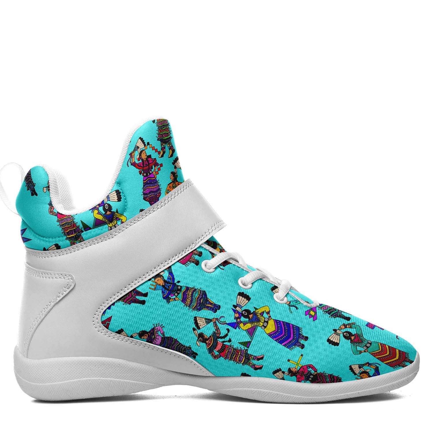 Women's Jingle Dancers Turquoise Ipottaa Basketball / Sport High Top Shoes - White Sole