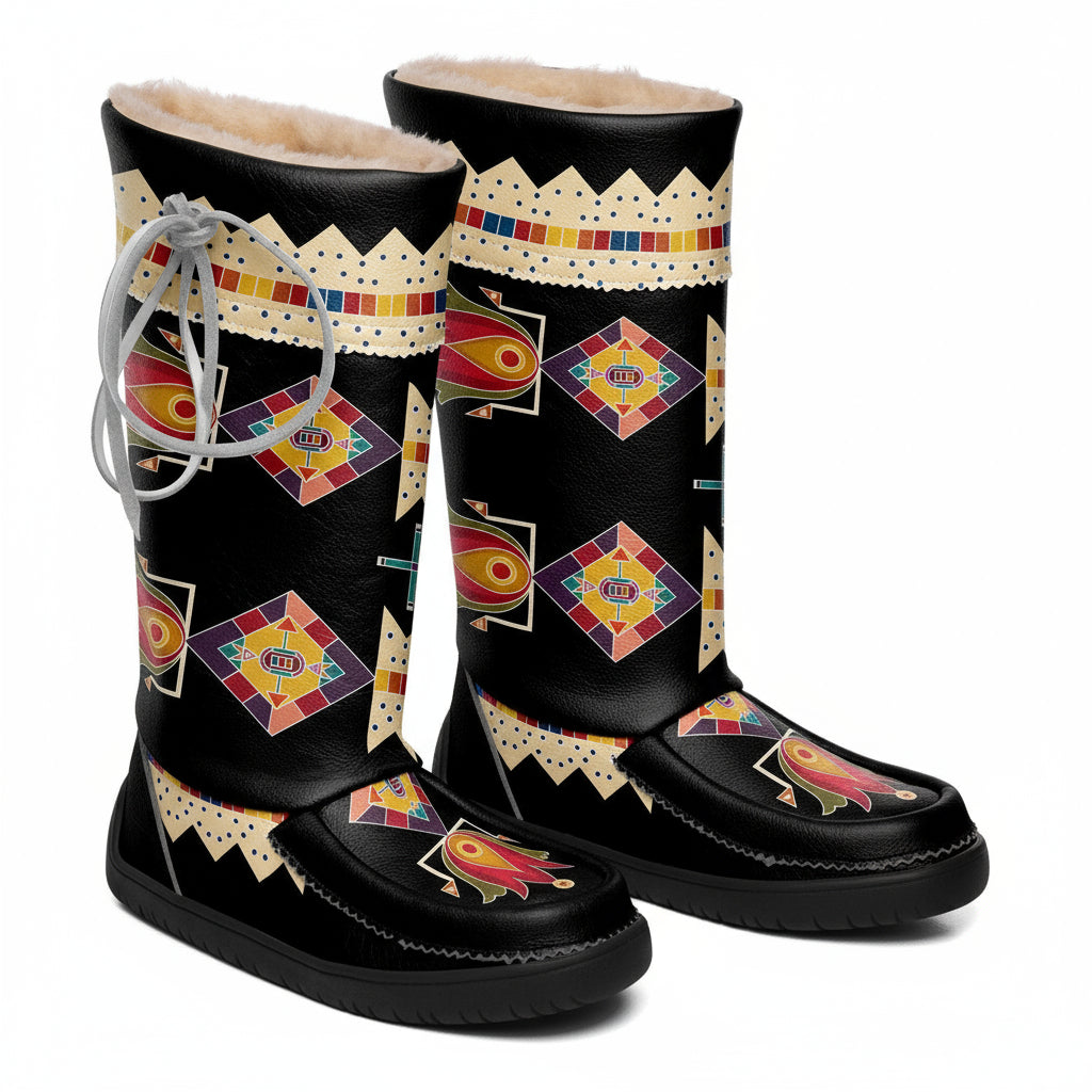 Floral Pathways Black Real Leather MocLux