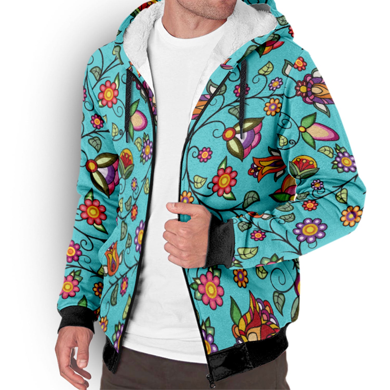 Heartbeat Petals Turquoise Sherpa Hoodie