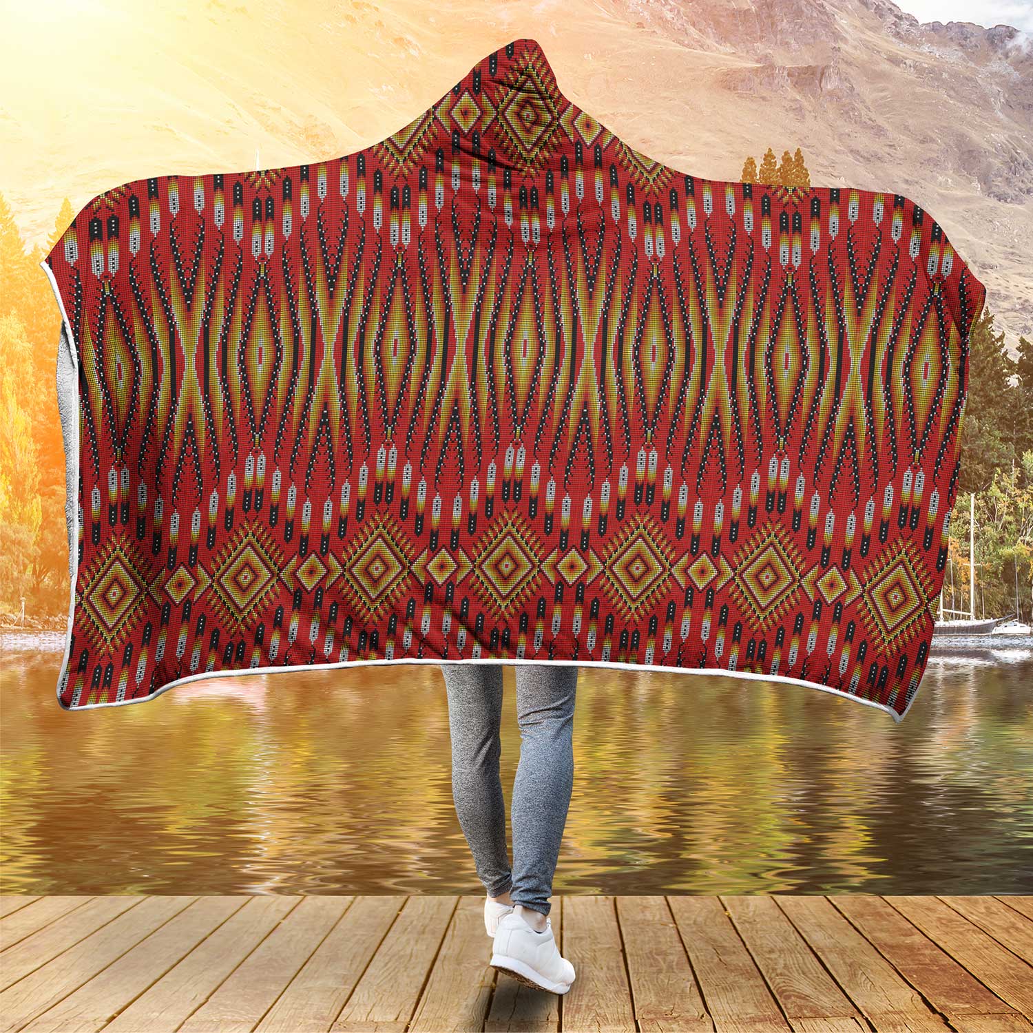 Fire Feather Red Hooded Blanket