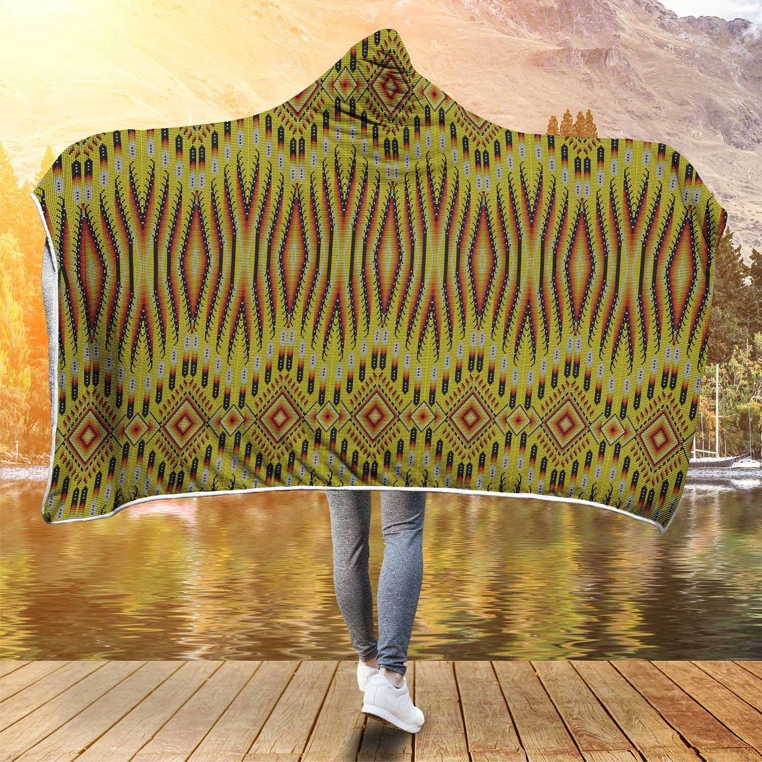 Fire Feather Yellow Hooded Blanket