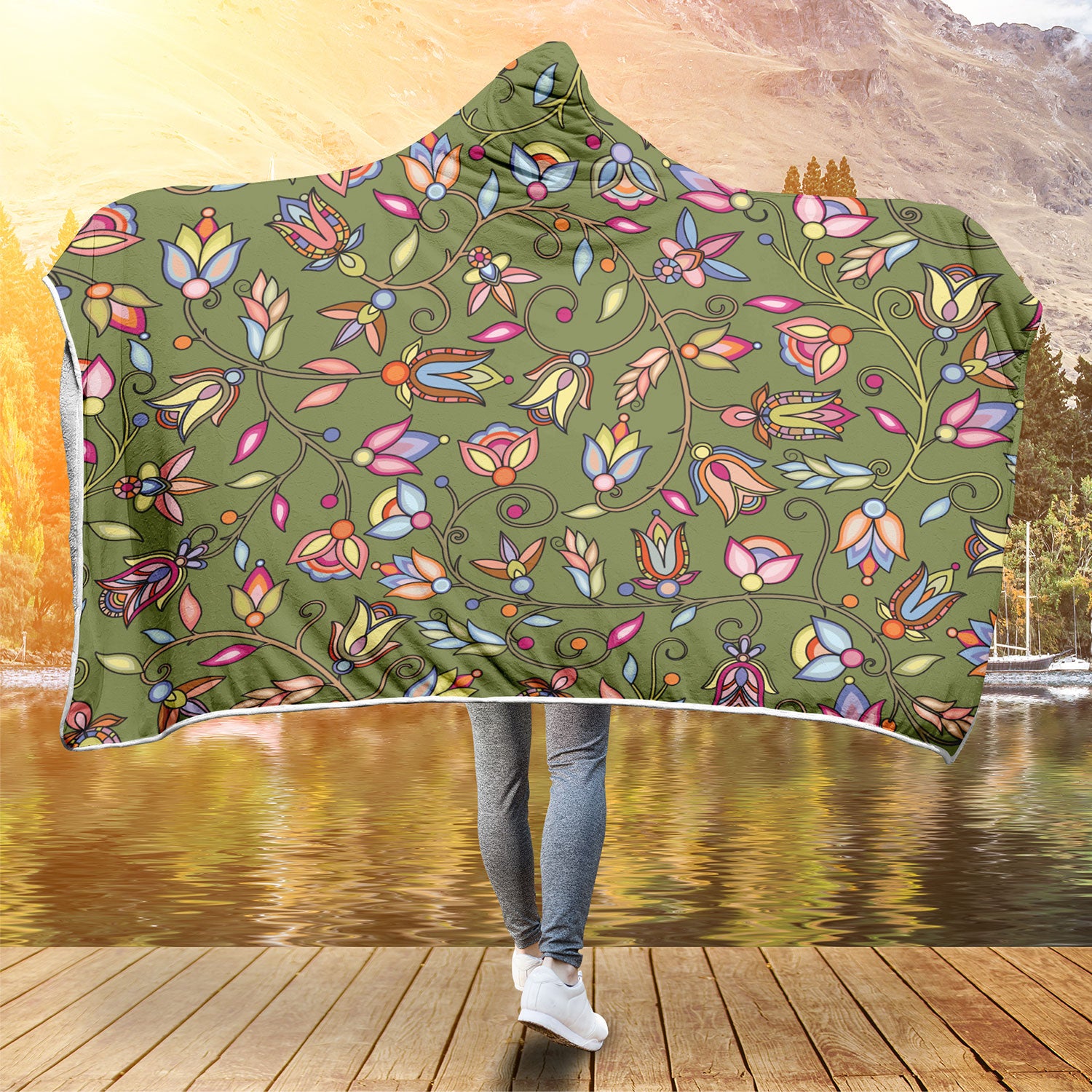 Buffalo Bloom Sage Hooded Blanket