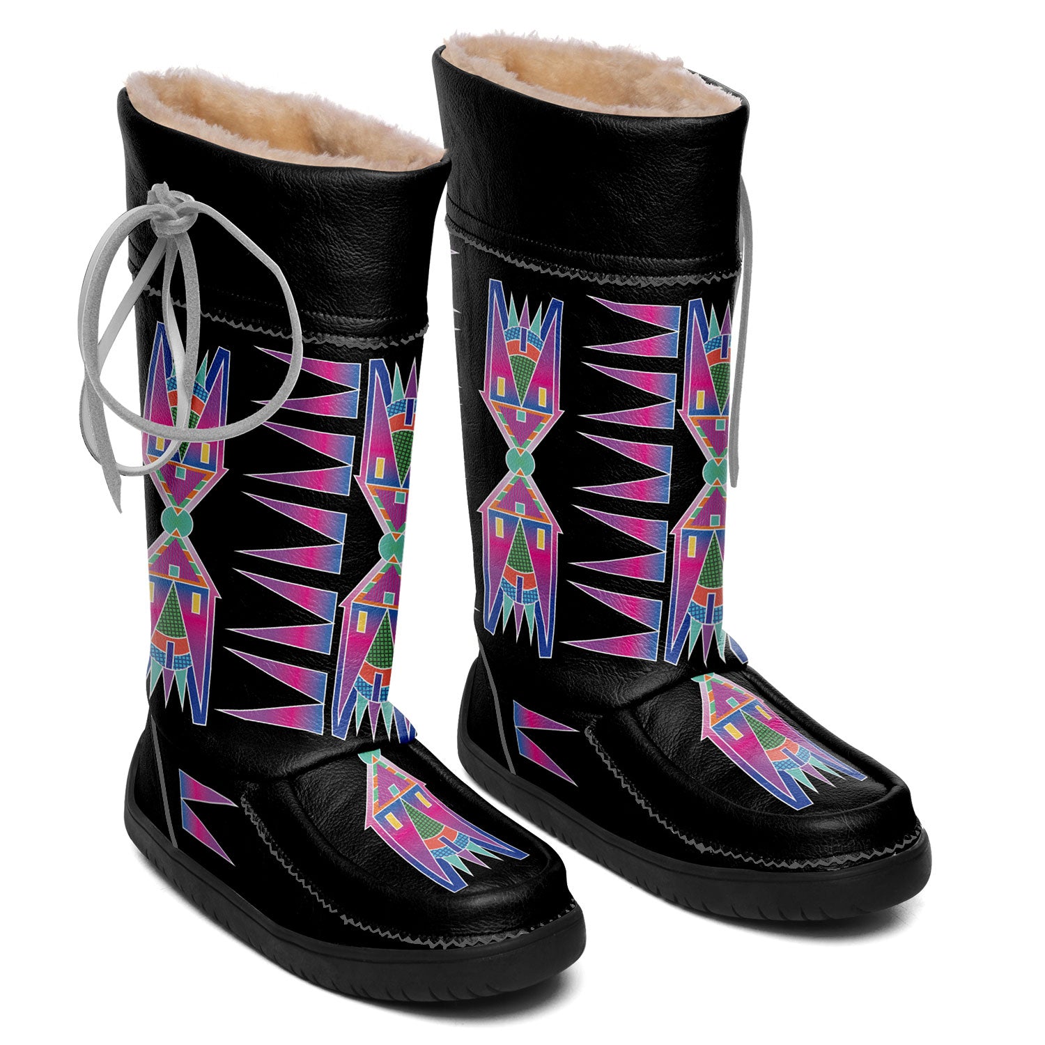 Rainbow Spirit Path Winterberry Black Real Leather MocLux