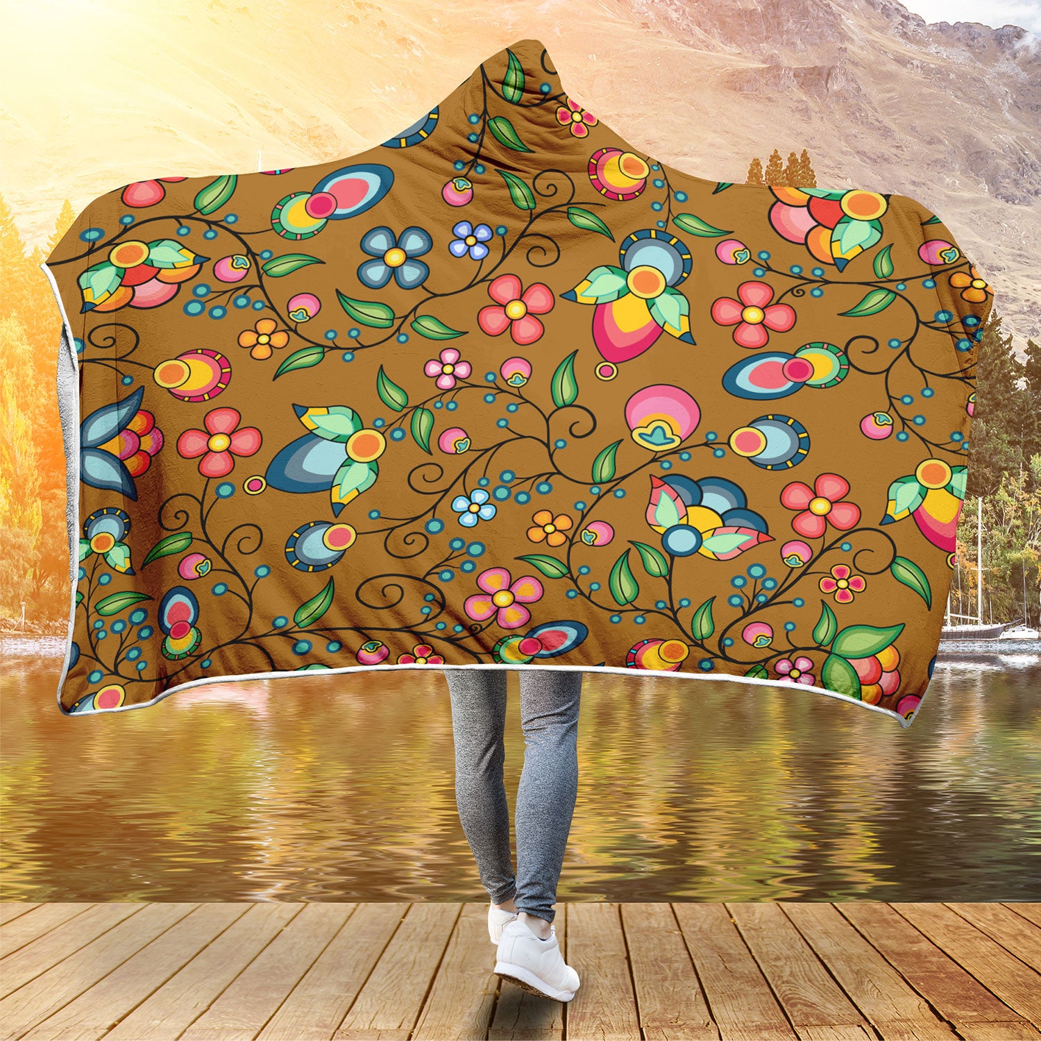 Floral Bounty Fall Leaves Hooded Blanket