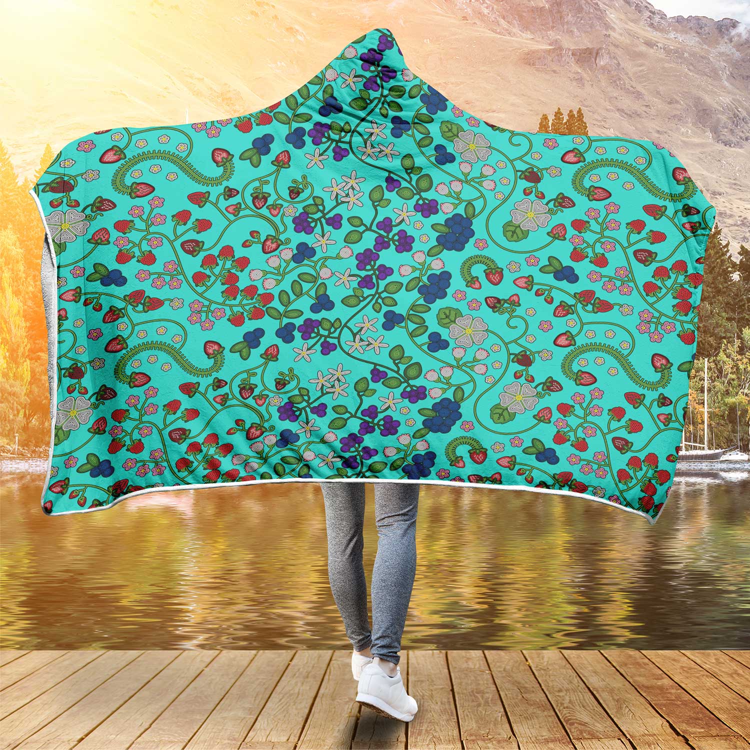 Grandmother's Stories Turquoise Hooded Blanket