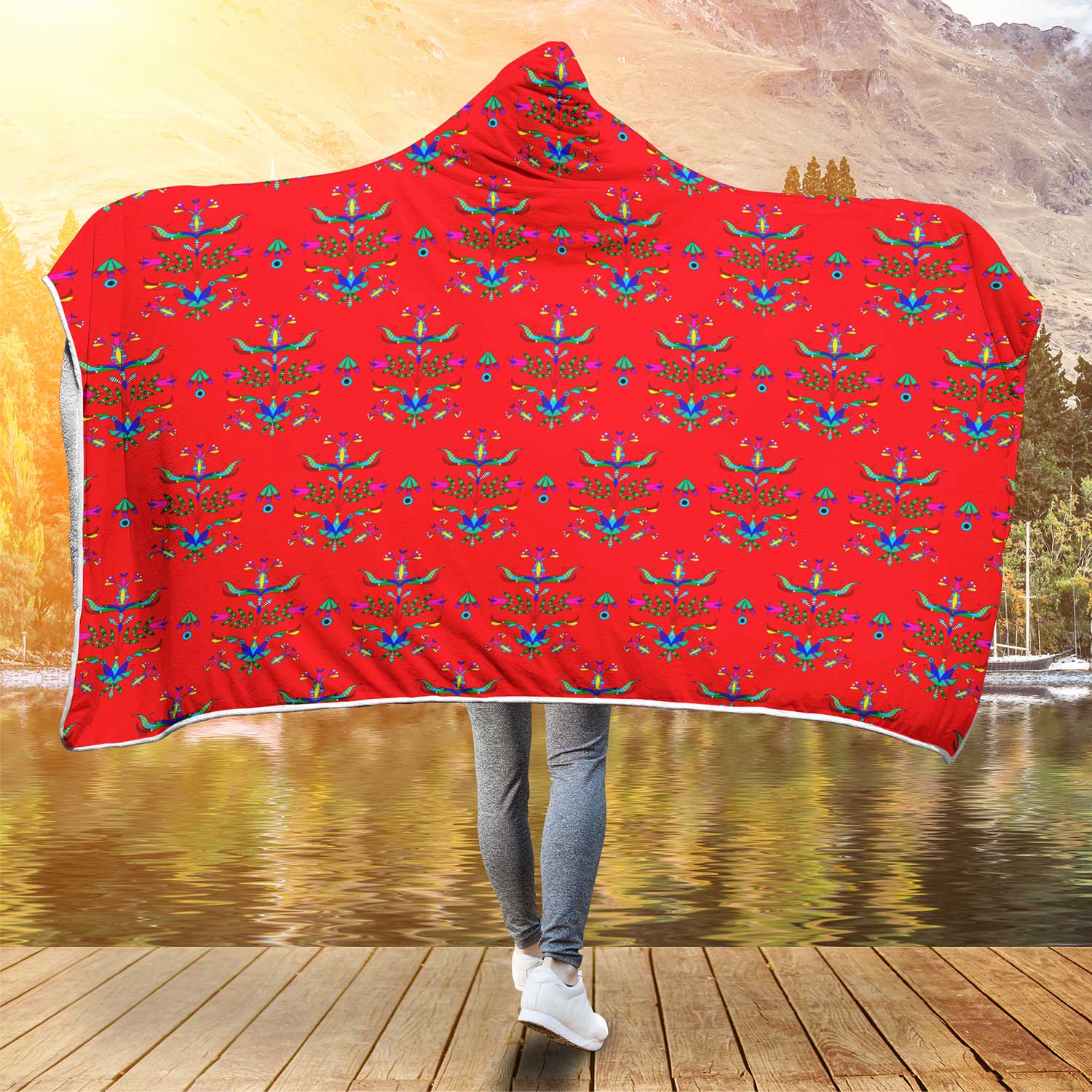 Dakota Damask Red Hooded Blanket