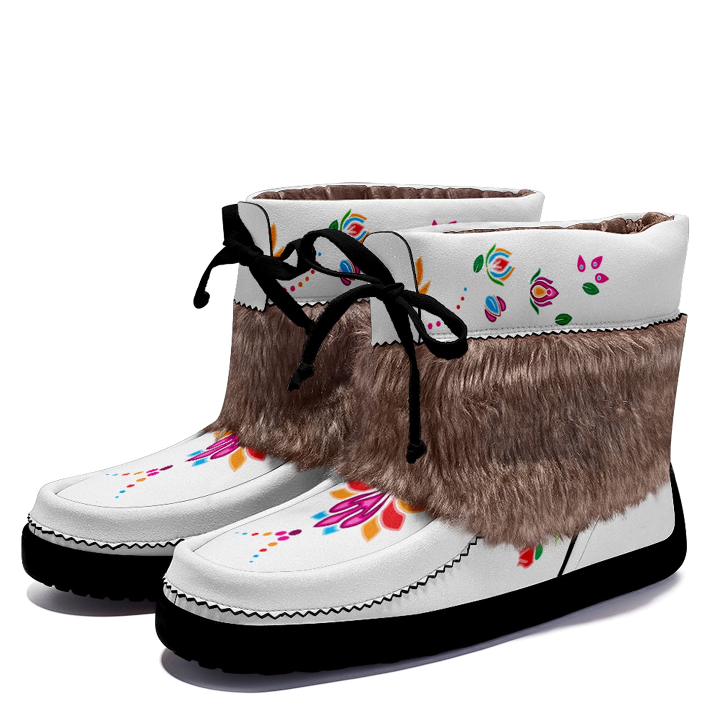 Waterbird Wildflowers Leather MocLux Short Style with Fur