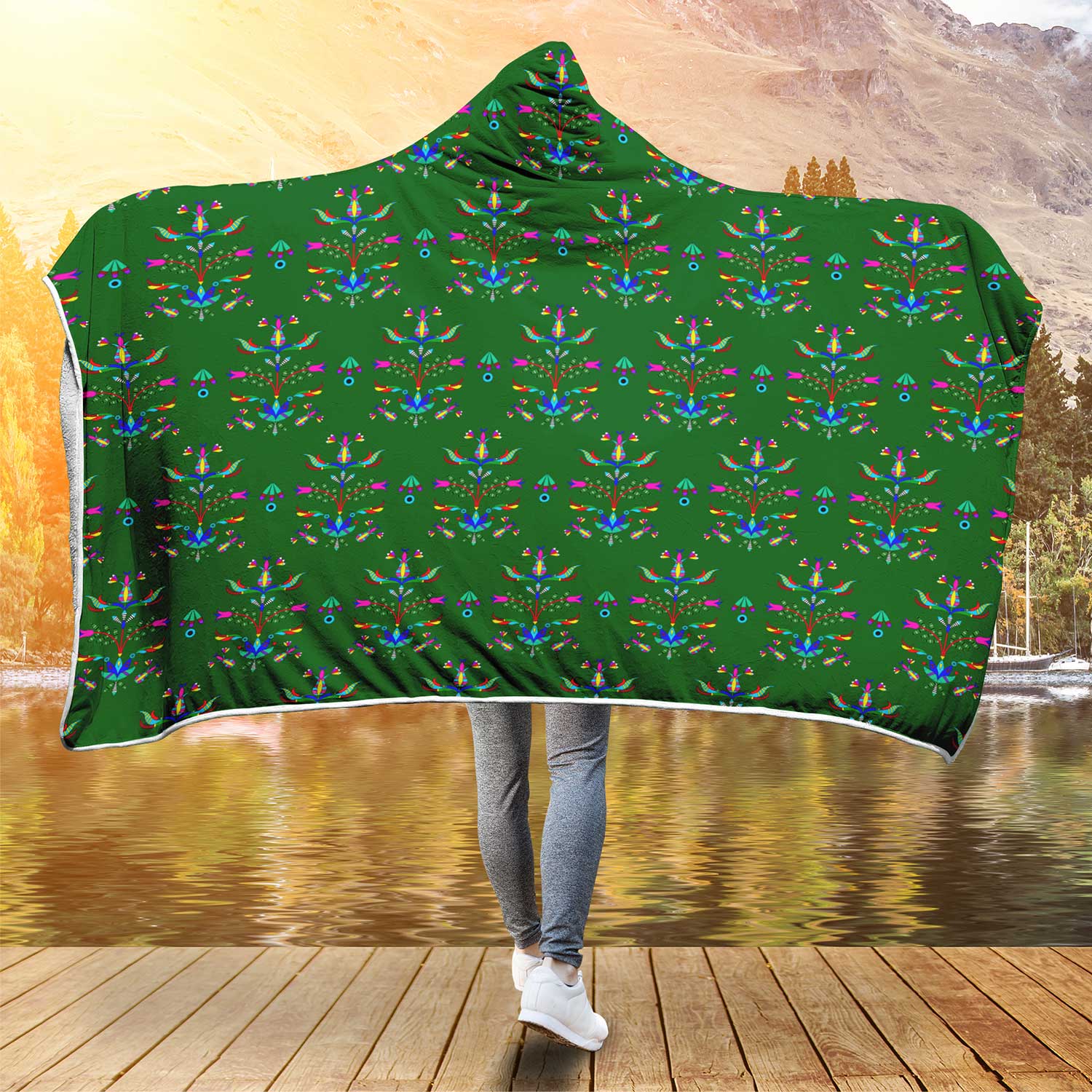 Dakota Damask Green Hooded Blanket