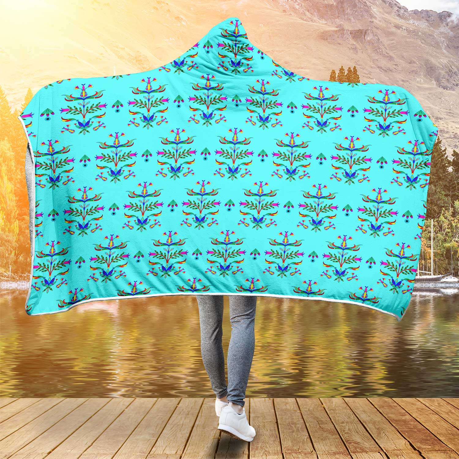 Dakota Damask Turquoise Hooded Blanket