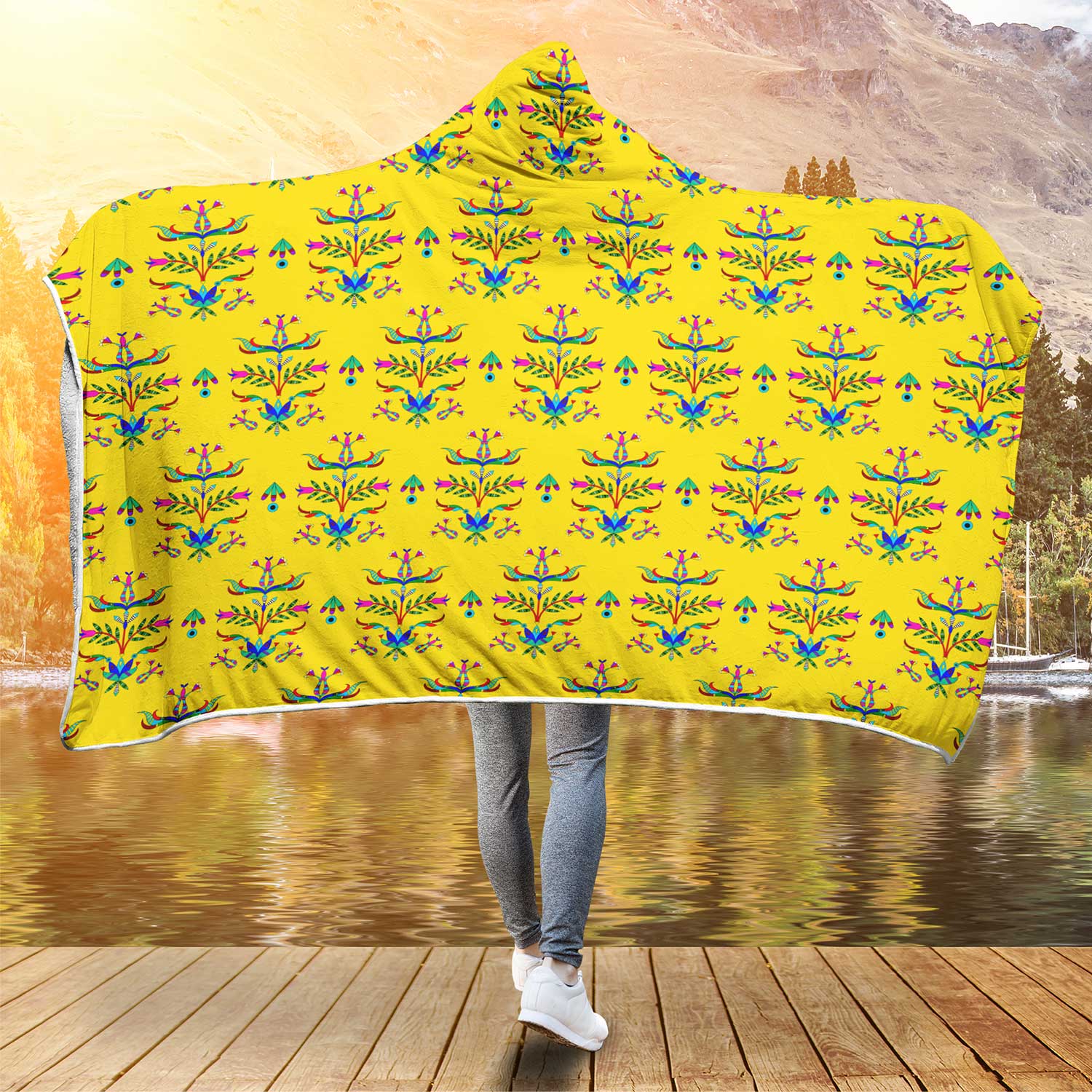 Dakota Damask Yellow Hooded Blanket