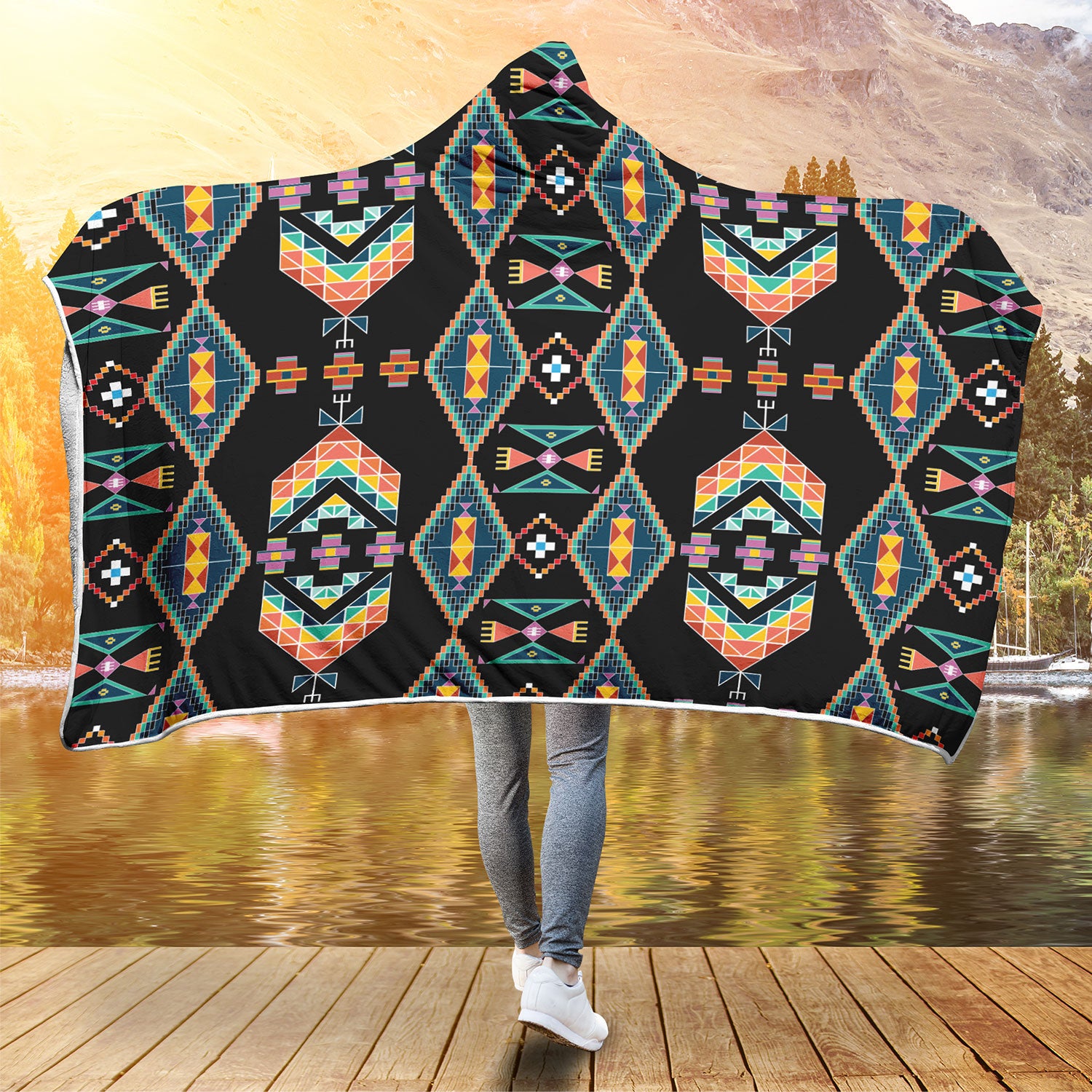 Travois Tipi Black Hooded Blanket