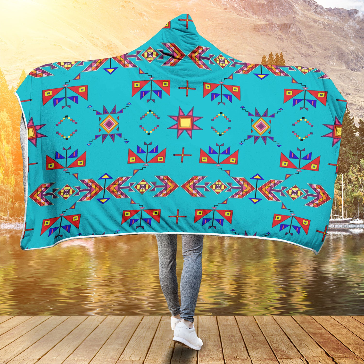 Scattered Generations Turquoise Hooded Blanket