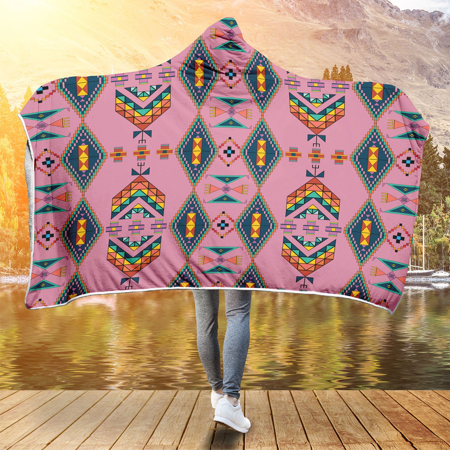 Travois Tipi Dusky Sunset Hooded Blanket