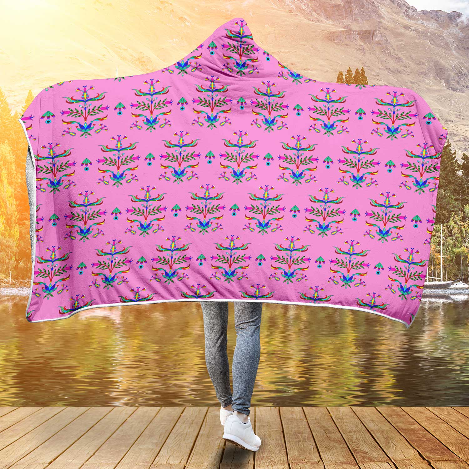Dakota Damask Cheyenne Pink Hooded Blanket