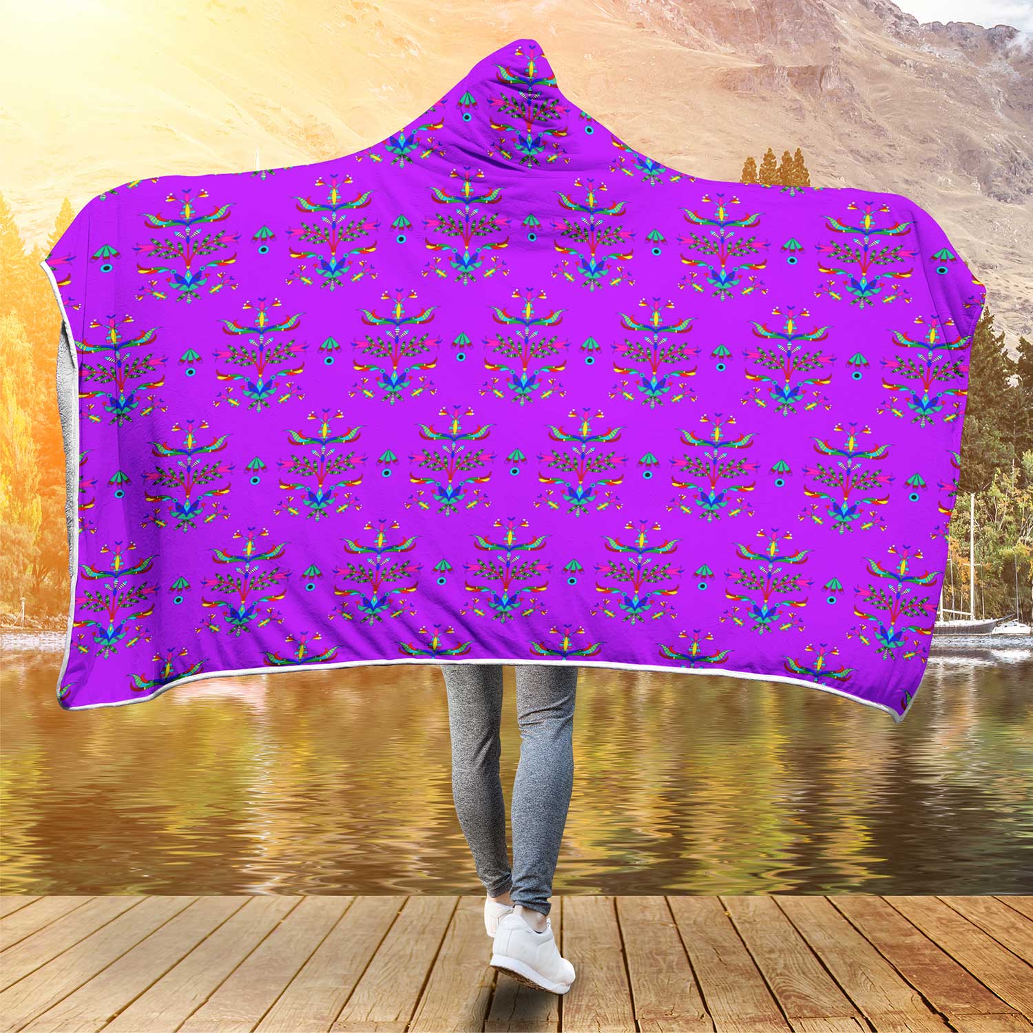 Dakota Damask Purple Hooded Blanket