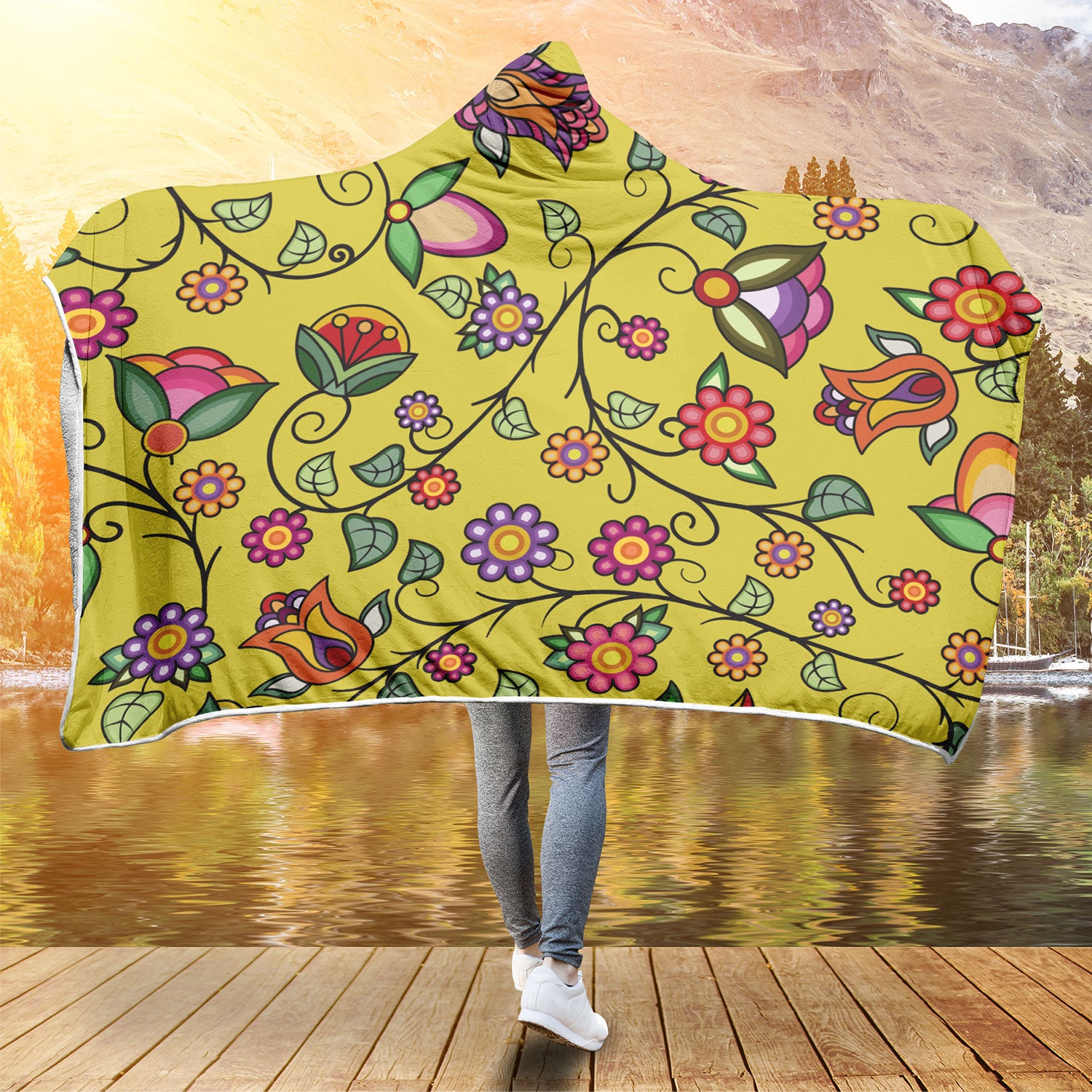 Heartbeat Petals Yellow Hooded Blanket