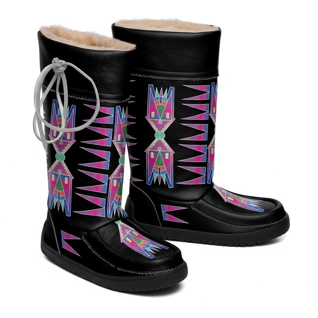 Rainbow Spirit Path Winterberry Black Real Leather MocLux