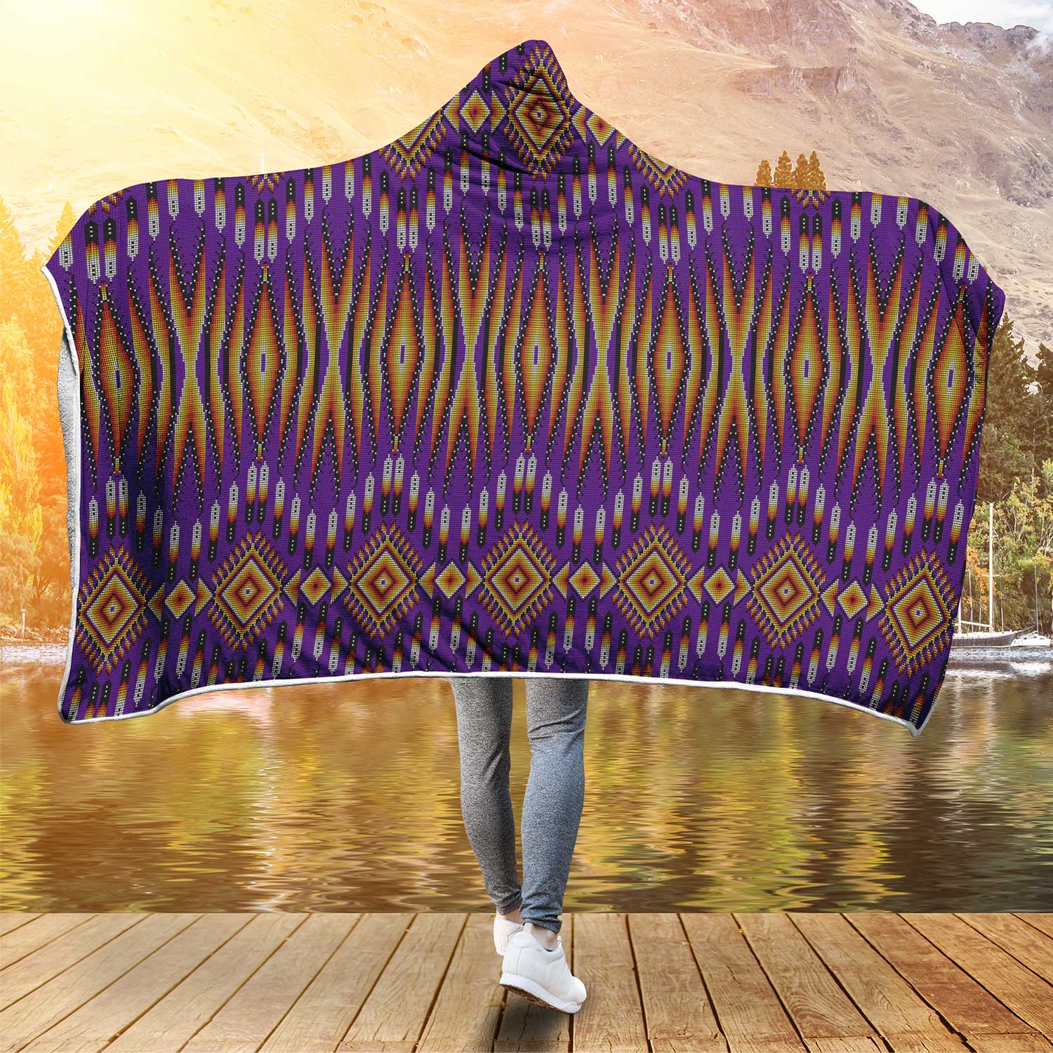 Fire Feather Purple Hooded Blanket