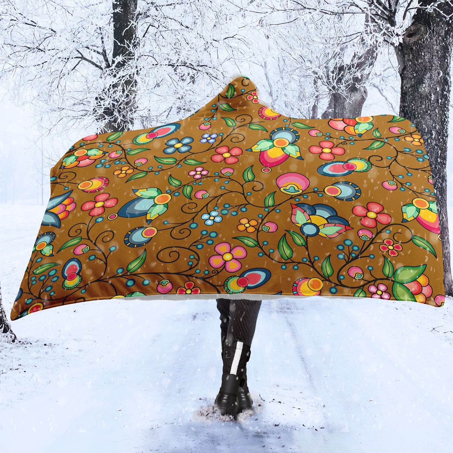 Floral Bounty Fall Leaves Hooded Blanket