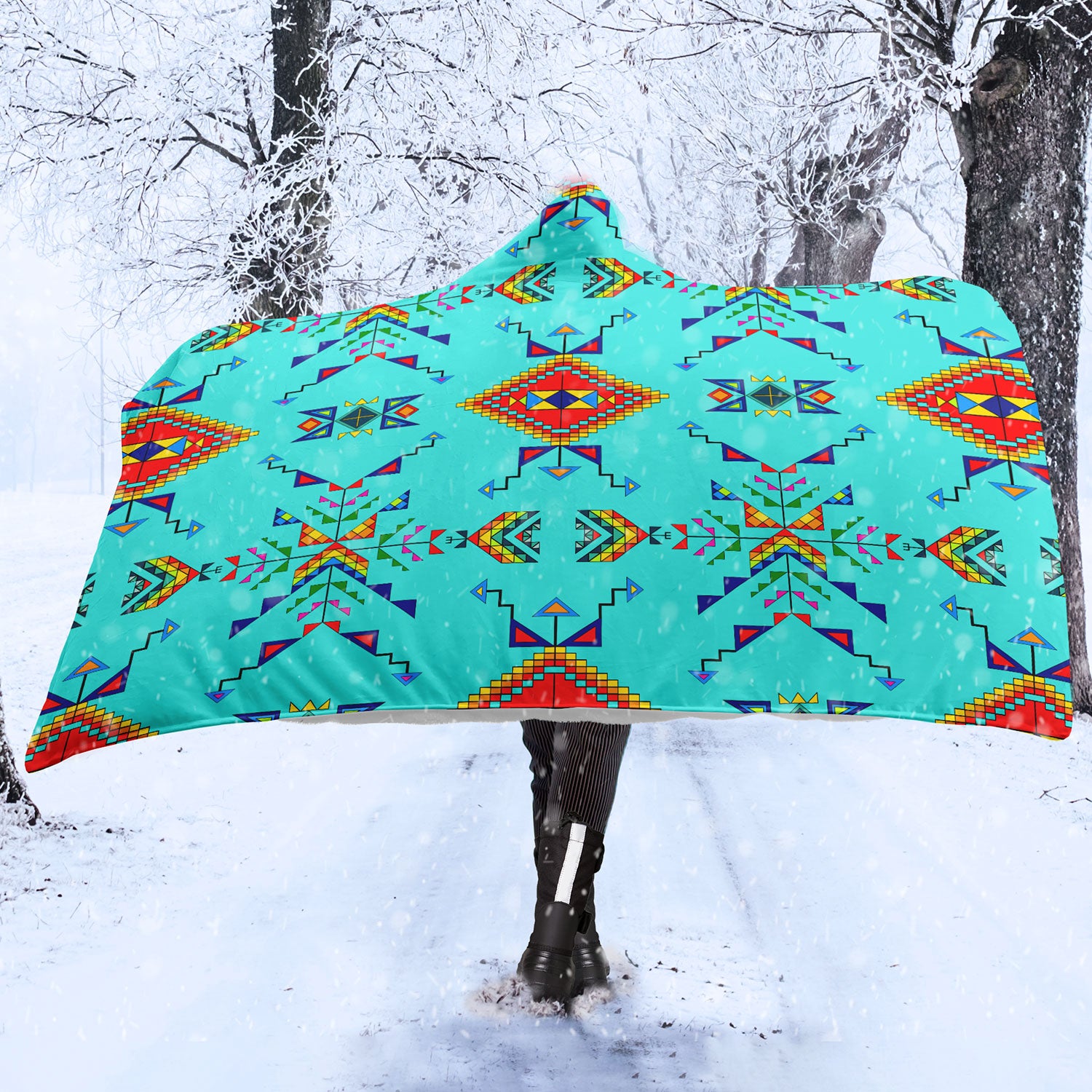 Buffalo Jump Turquoise Hooded Blanket