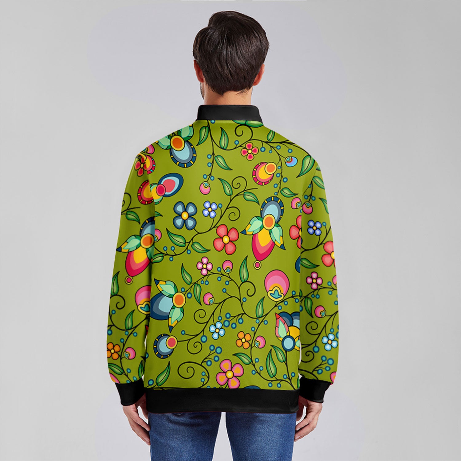 Floral Bounty Sweetgrass Zippered Collared Lightweight Jacket