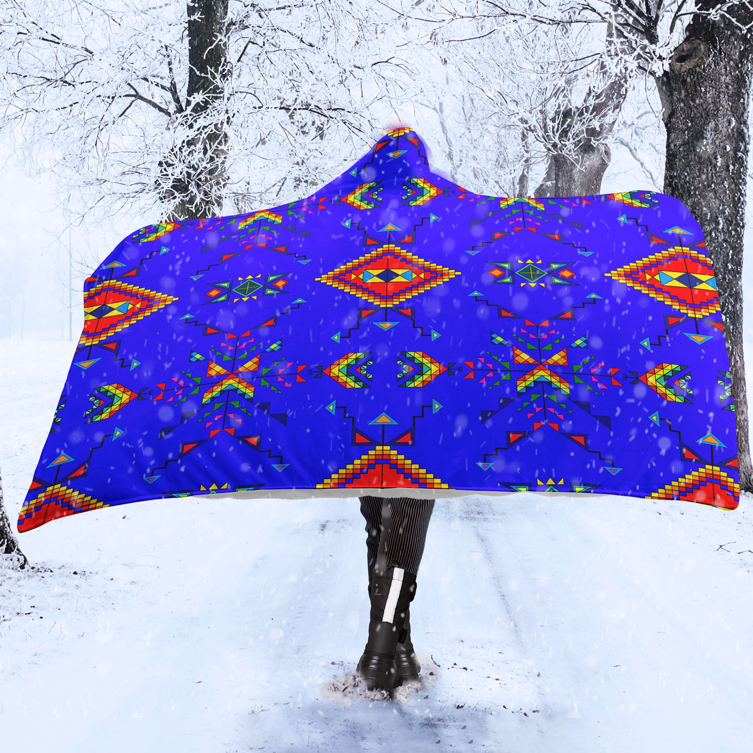 Buffalo Jump Blue Hooded Blanket