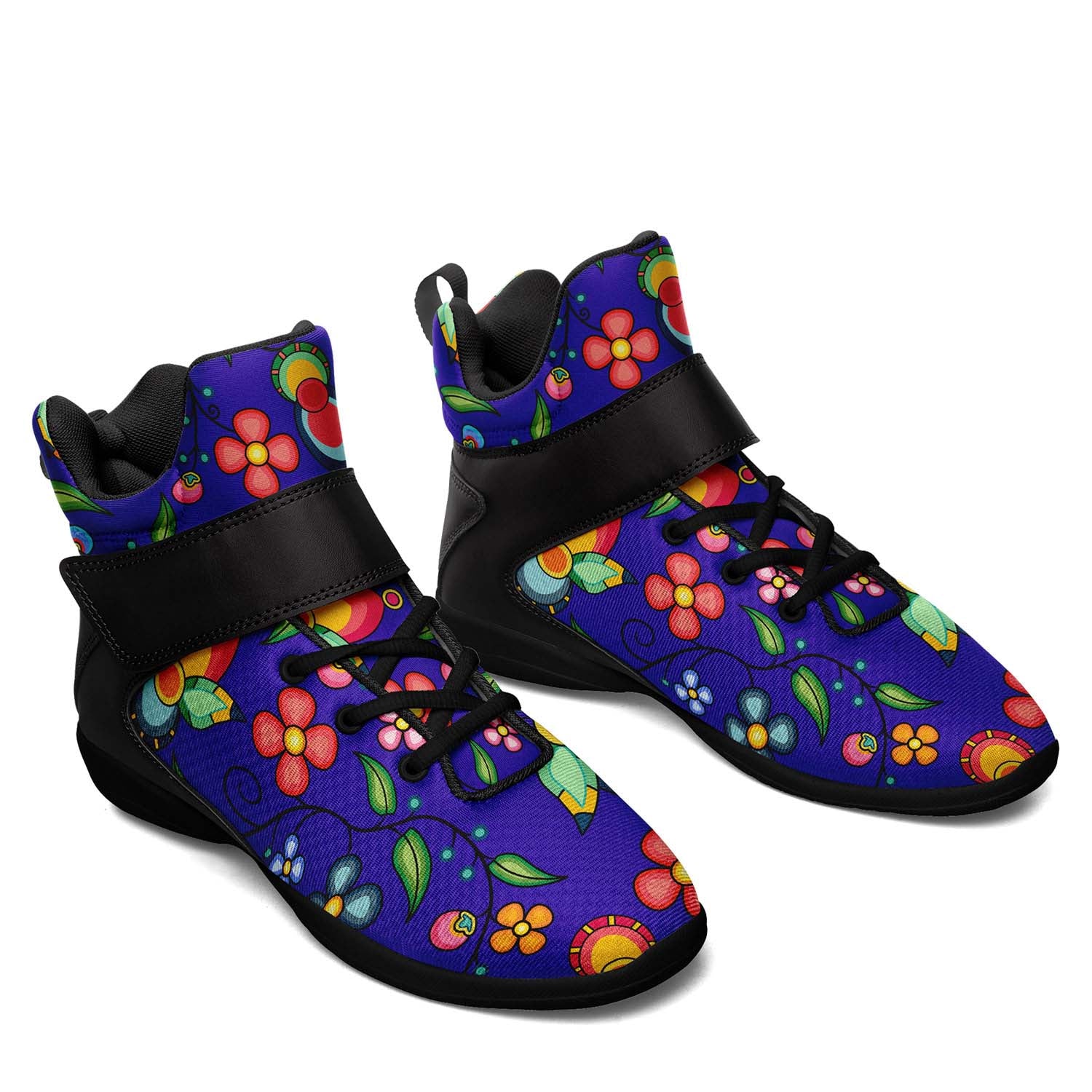 Floral Bounty Blue Ipottaa Basketball / Sport High Top Shoes - Black Sole