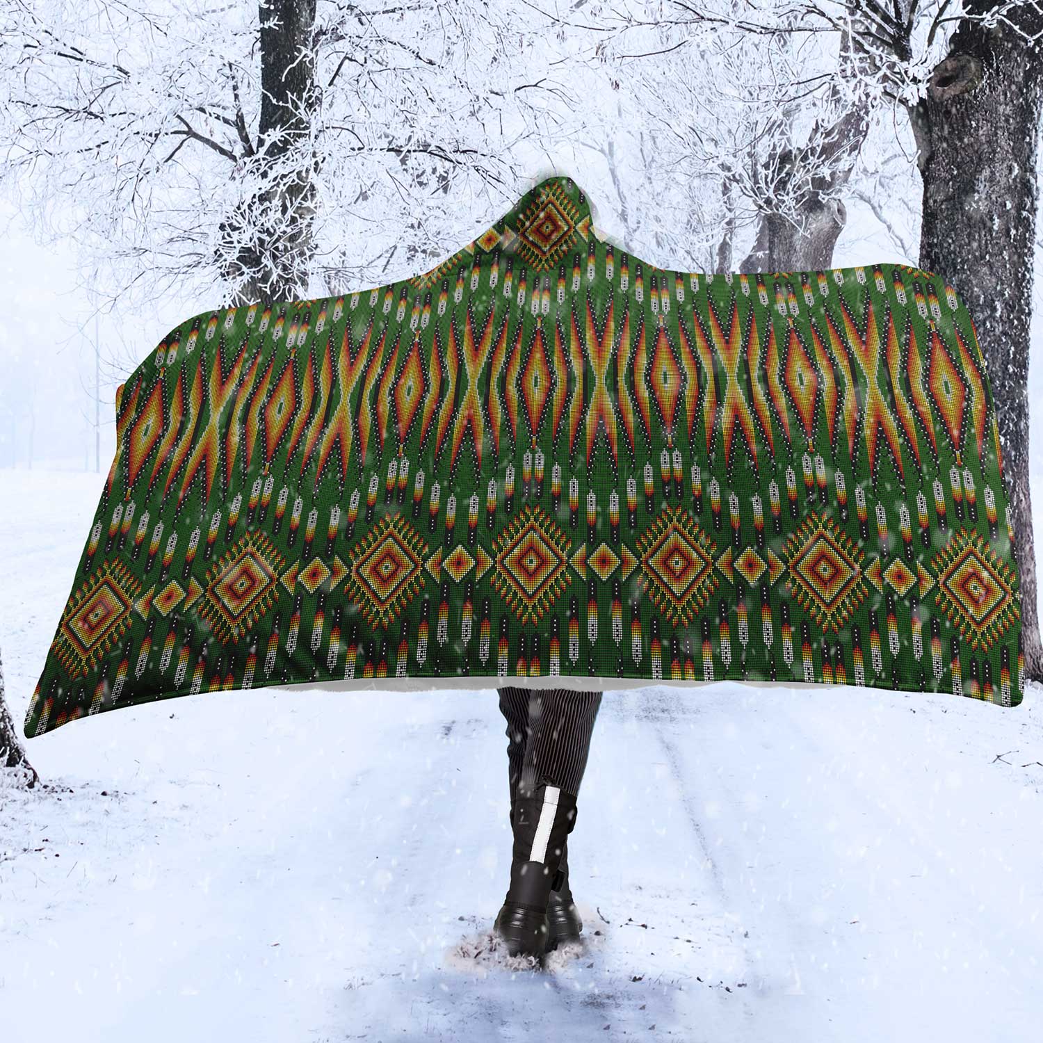 Fire Feather Green Hooded Blanket