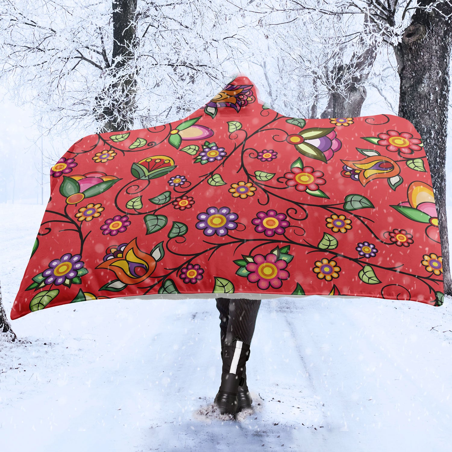 Heartbeat Petals Red Hooded Blanket