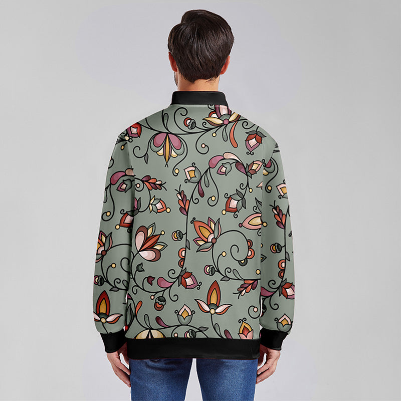 Burnt Sky Petals Green Youth Zippered Collared Lightweight Jacket