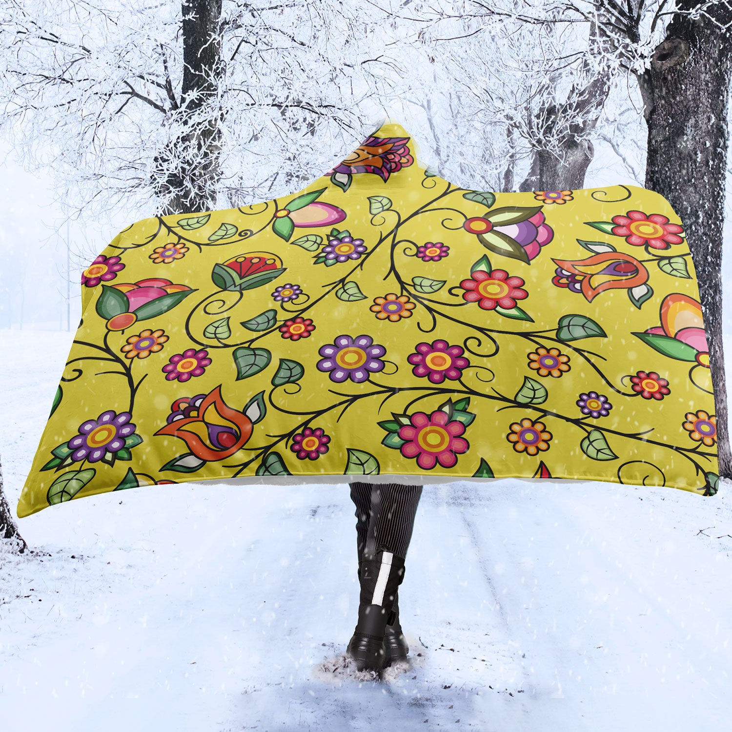 Heartbeat Petals Yellow Hooded Blanket