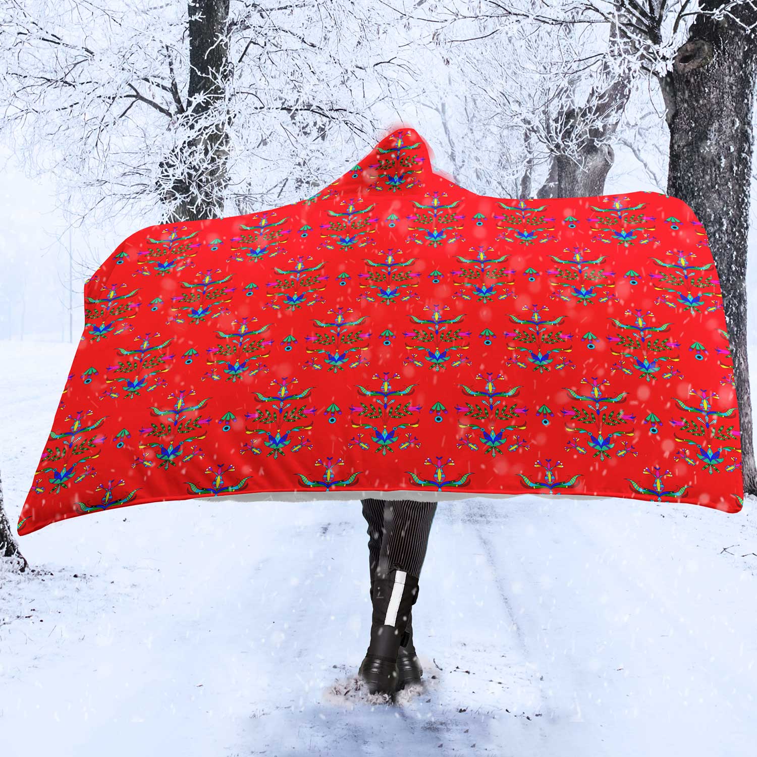 Dakota Damask Red Hooded Blanket