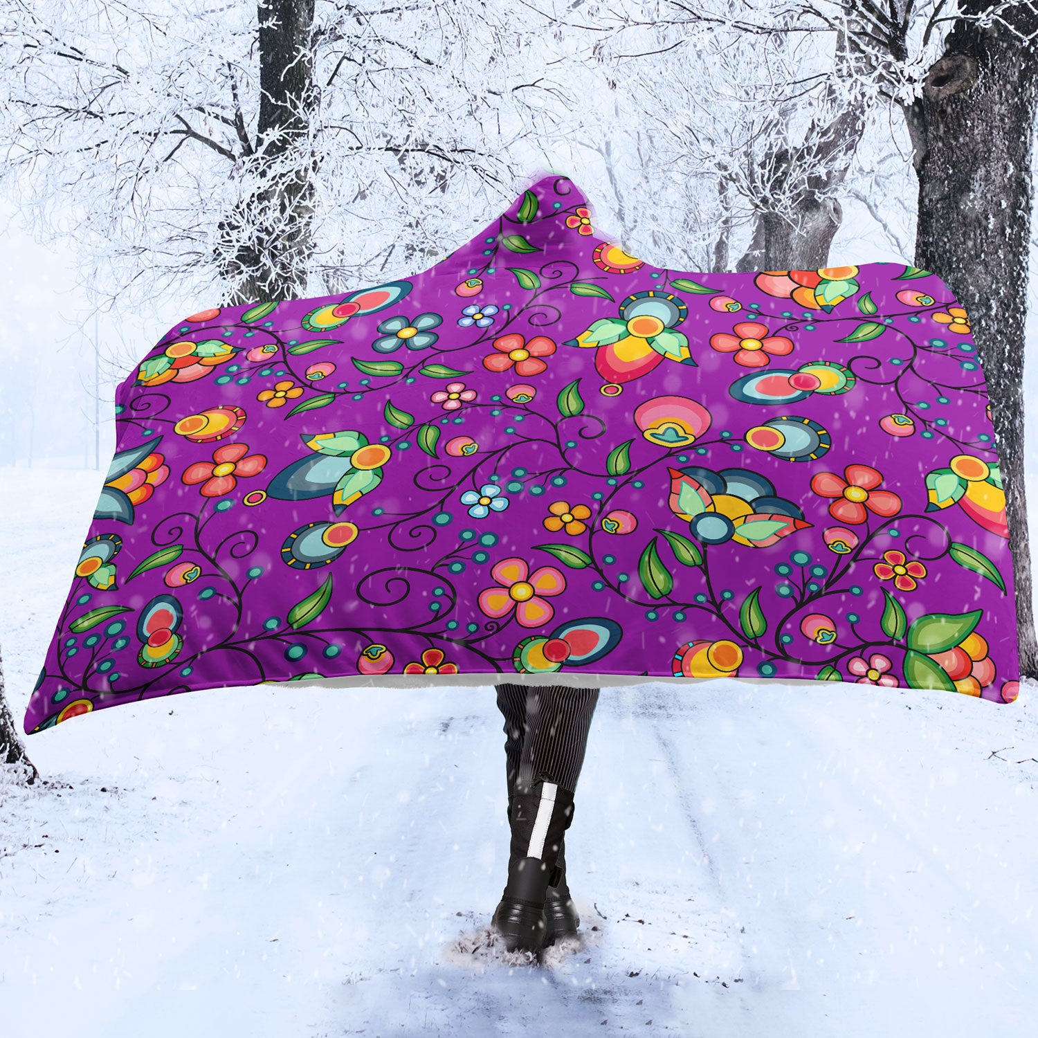 Floral Bounty Purple Hooded Blanket