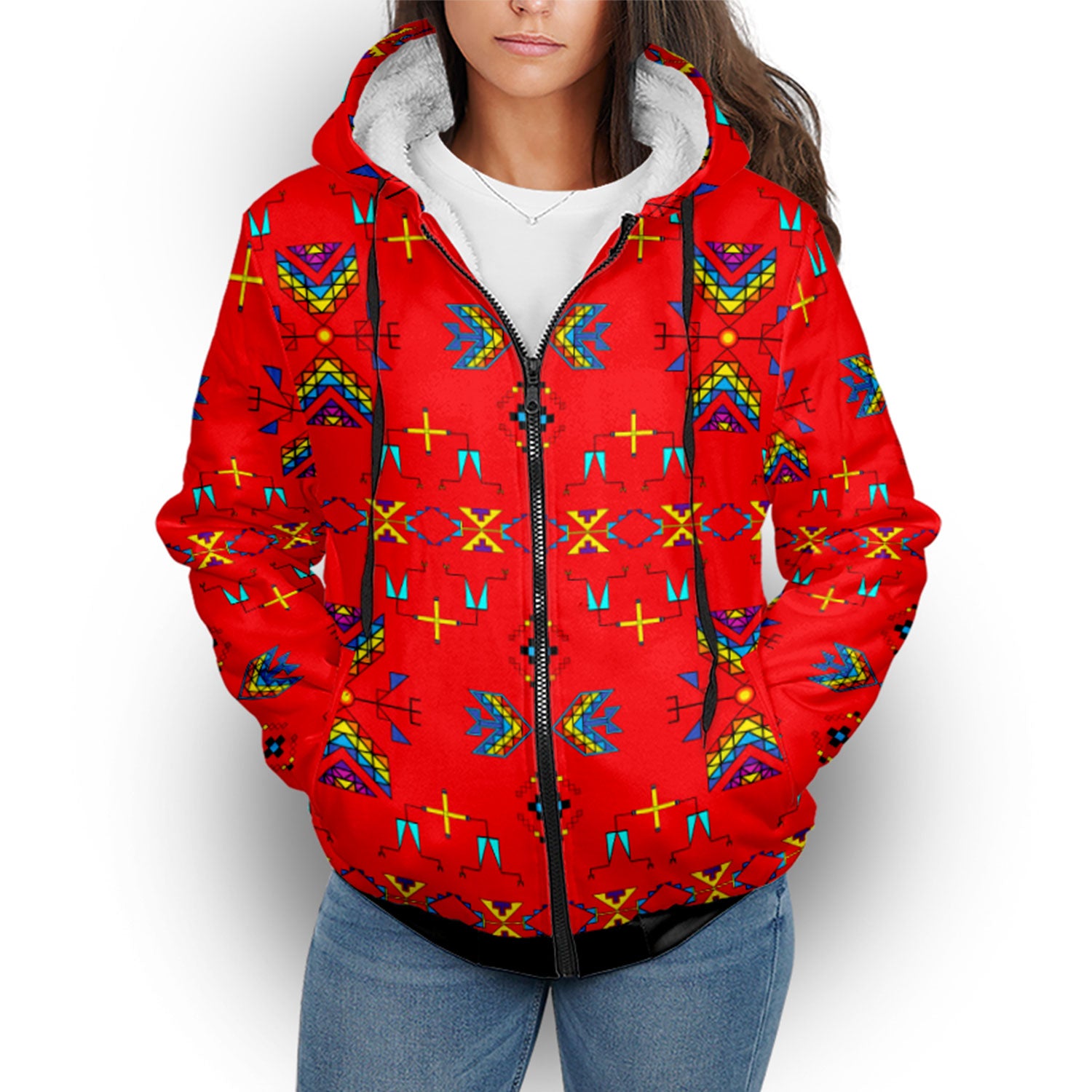 Rainy Chief Rainbow Red Sherpa Hoodie