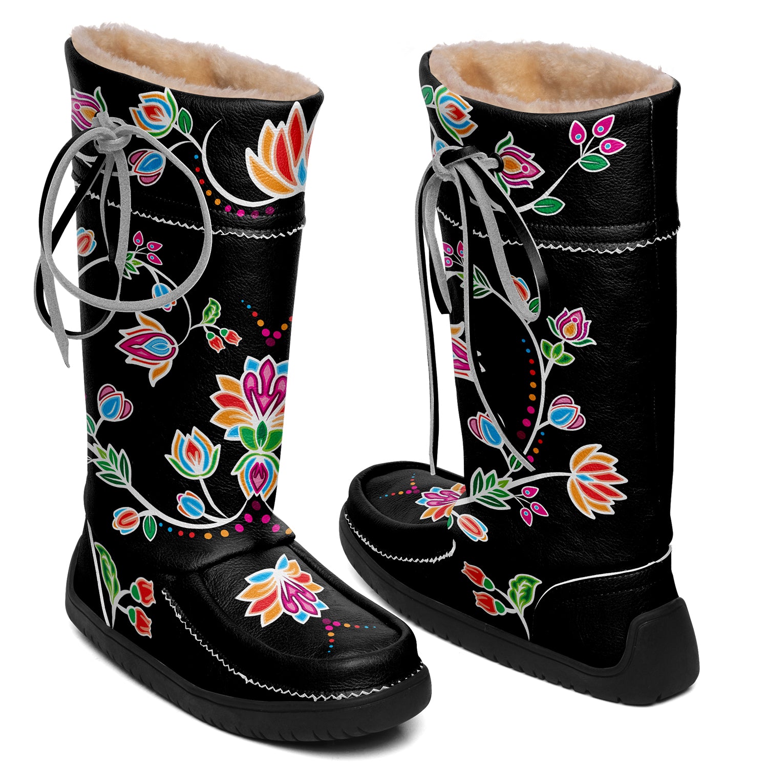 Waterbird Wildflowers Black Real Leather MocLux