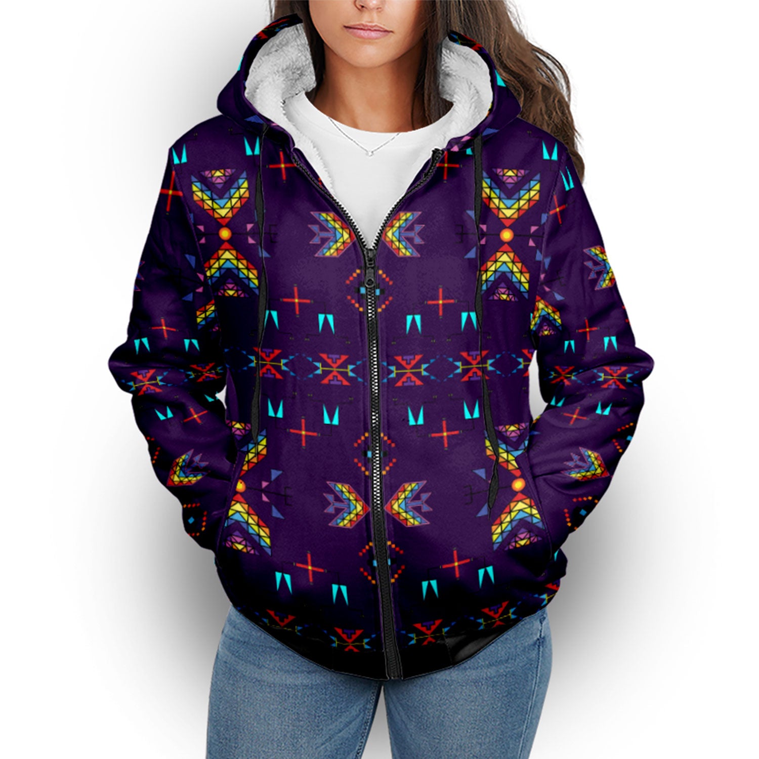 Rainy Chief Rainbow Dark Purple Sherpa Hoodie