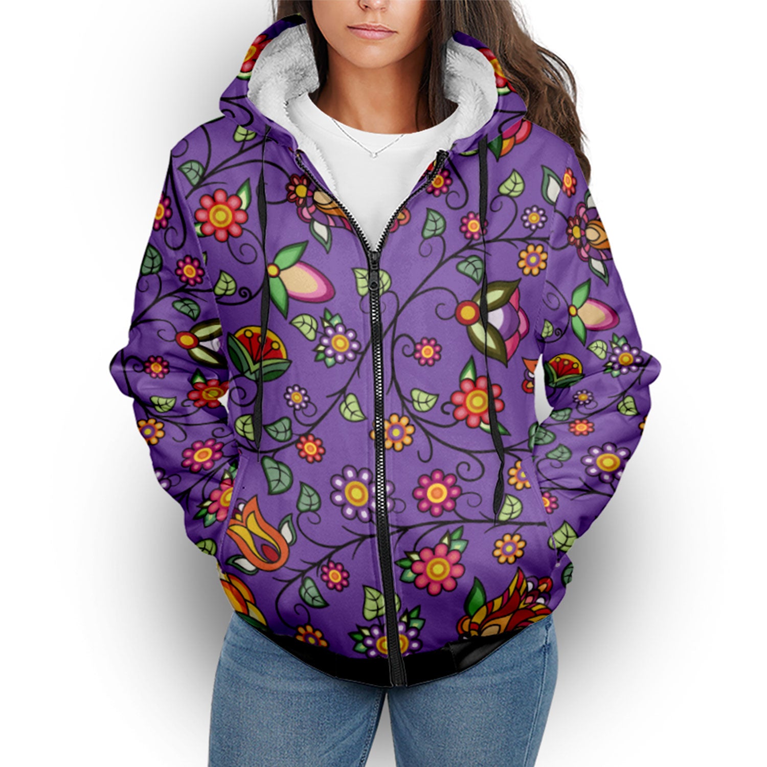 Heartbeat Petals Purple Sherpa Hoodie