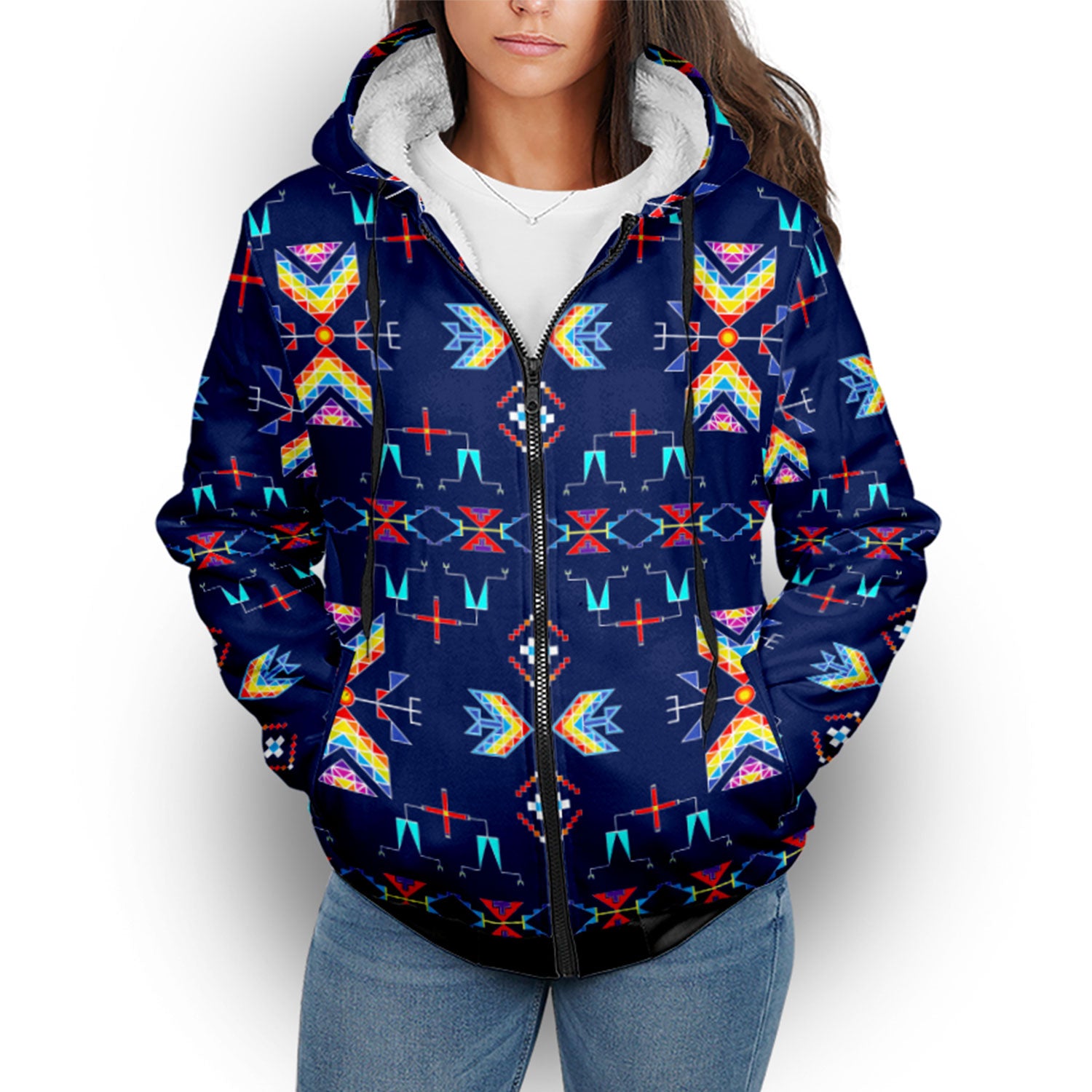 Rainy Chief Rainbow Night Lake Sherpa Hoodie